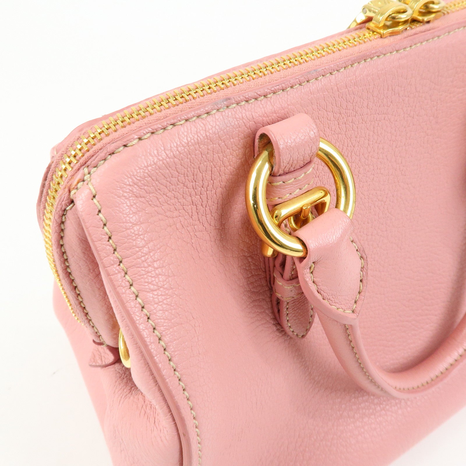 MIU MIU Logo Leather 2Way Bag Hand Bag Pink