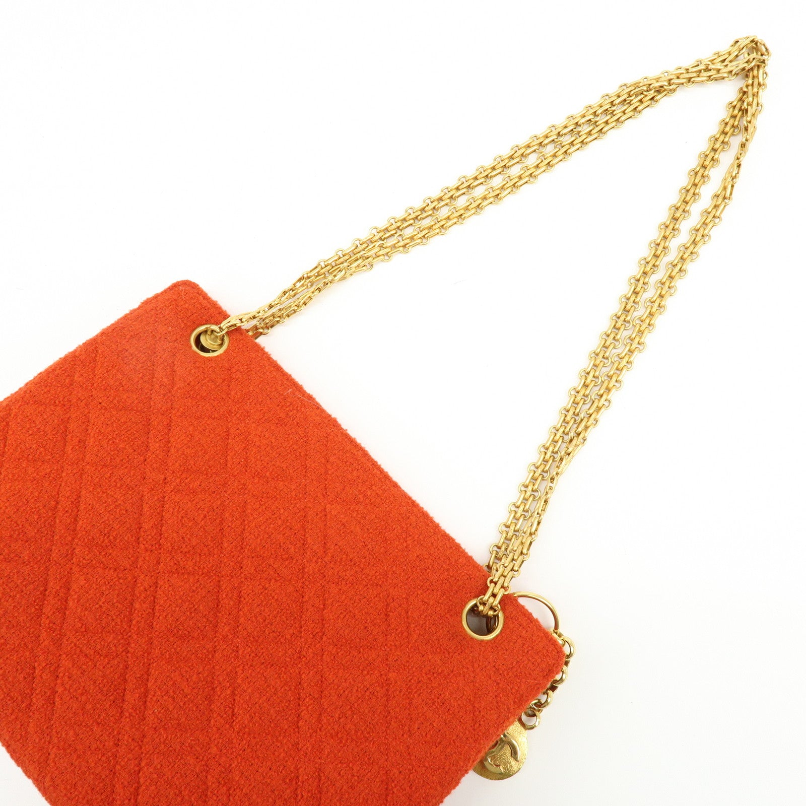 CHANEL COCO Mark Tweed Chain Shoulder Bag Hand Bag Red