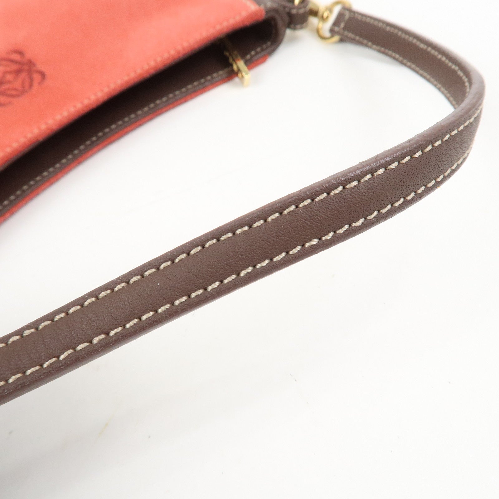 LOEWE Anagram Logo Suede Leather Accessory Pouch Hand Bag Brown Red