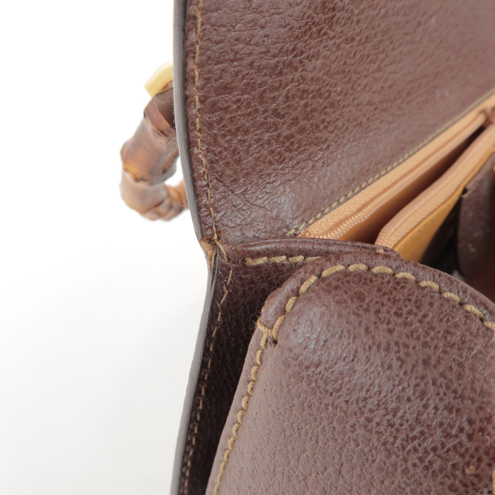 GUCCI Bamboo Leather 2Way Bag Hand Bag Shoulder Bag Brown 000 2040