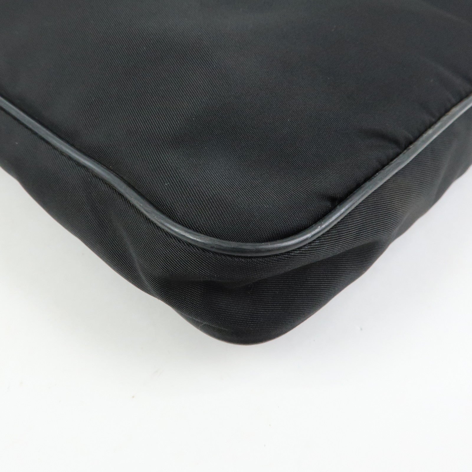 PRADA Triangle Logo Nylon Saffiano Leather Shoulder Bag Black