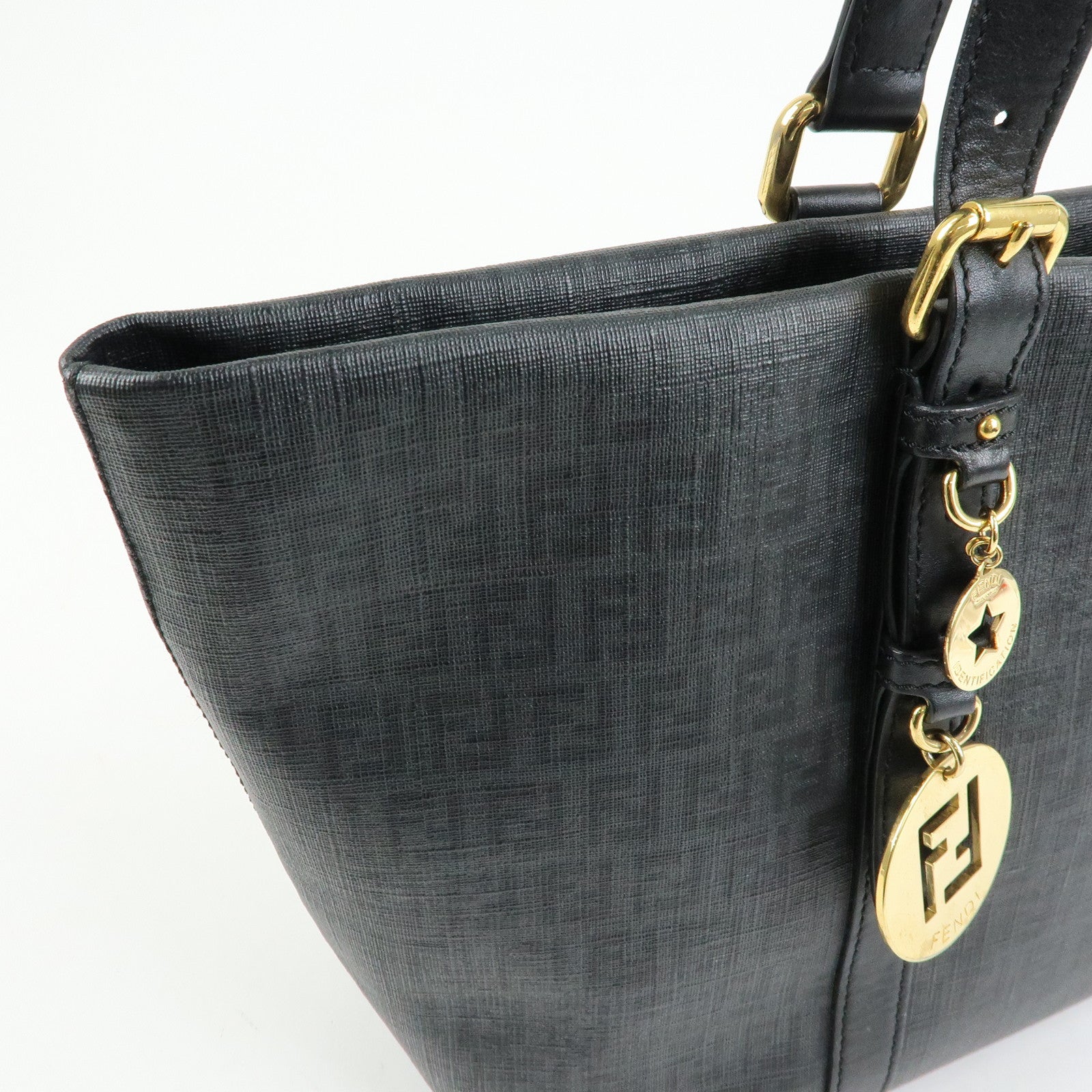 FENDI Zucchino PVC Leather Tote Bag Hand Bag Black 8BH215