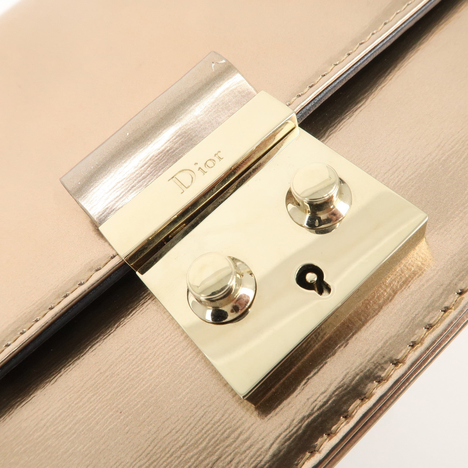 Christian Dior Patent Leather Chain Shoulder Bag Metallic Pink Used