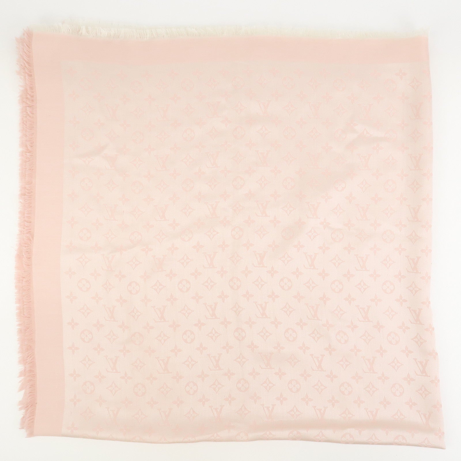 Louis Vuitton Monogram Silk Wook Shawl Scarf Rose Pink M72046