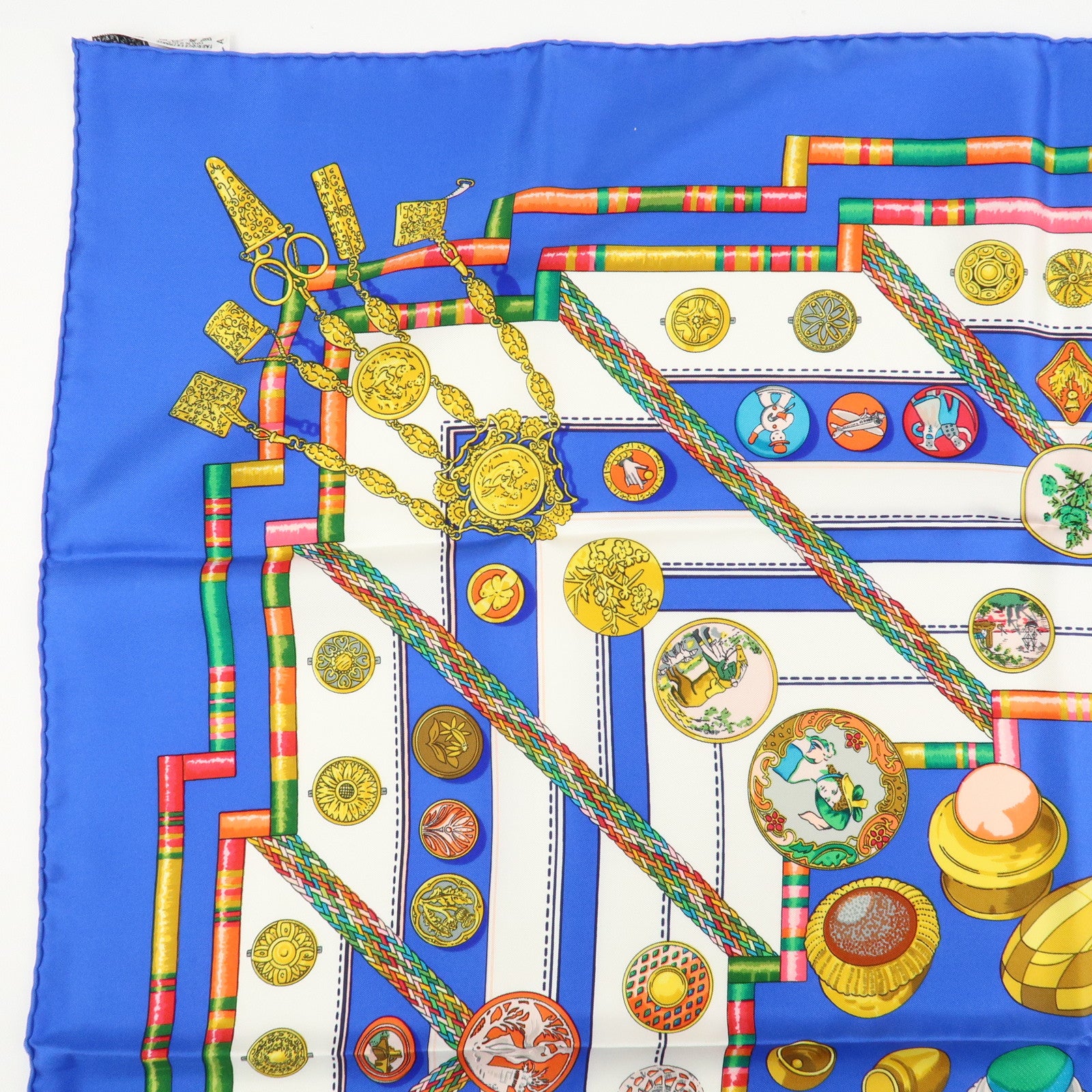 HERMES Carre 90 Silk 100% Scarf Petite main Blue White