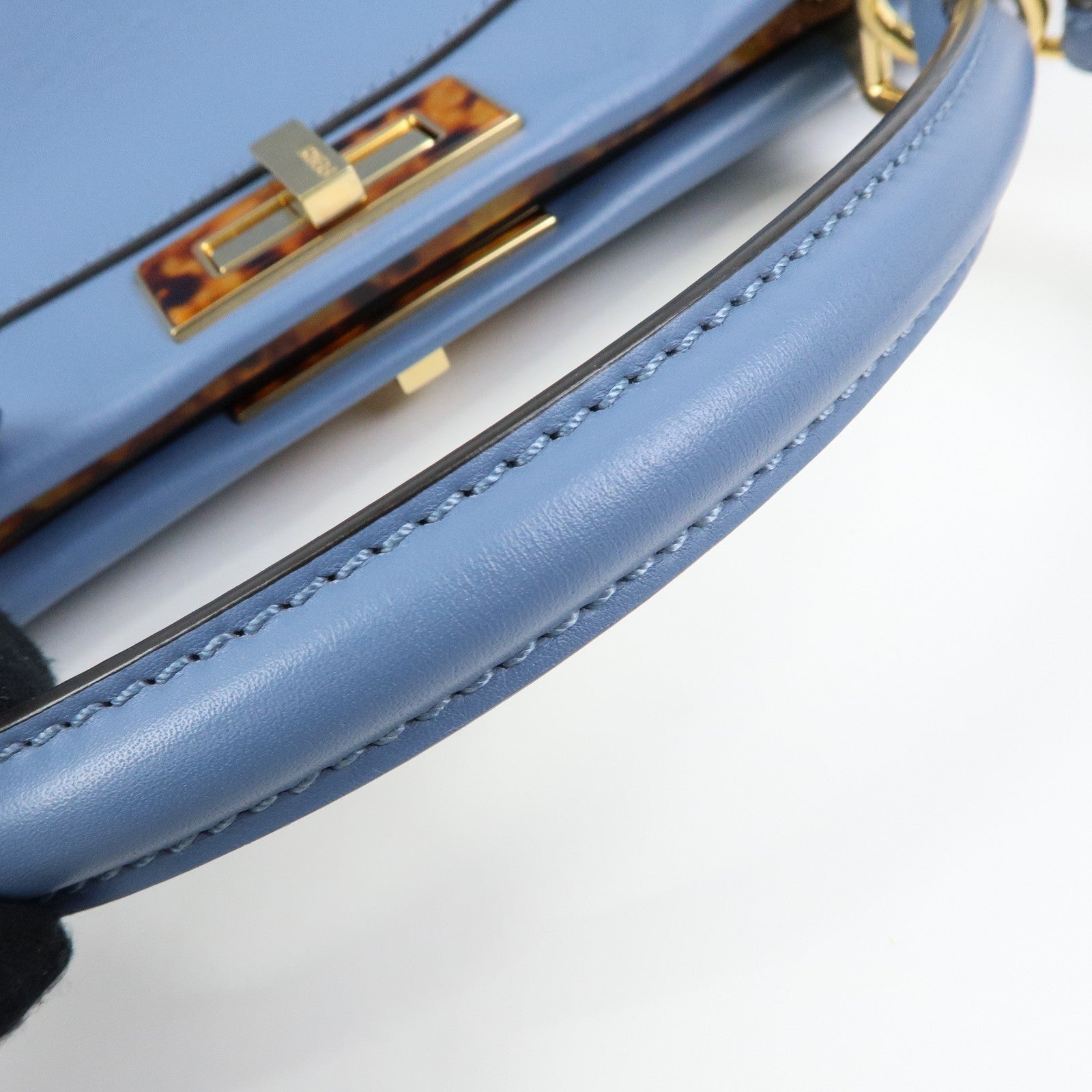 FENDI Peekaboo Leather 2Way Bag Tote Shoulder Bag Light Blue 8BN210