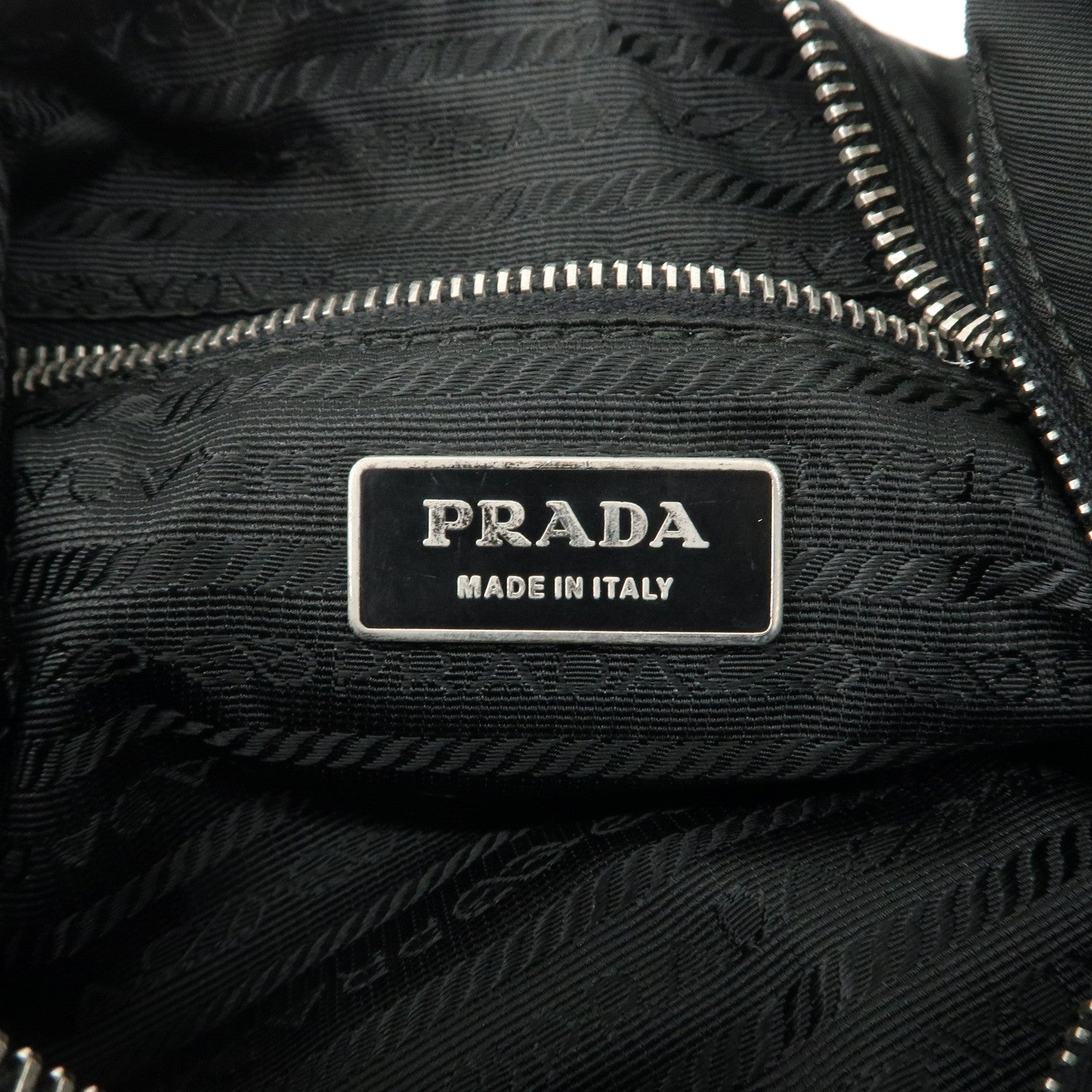 PRADA Triangle Logo Leather Nylon Shoulder Bag Hand Bag Black Used