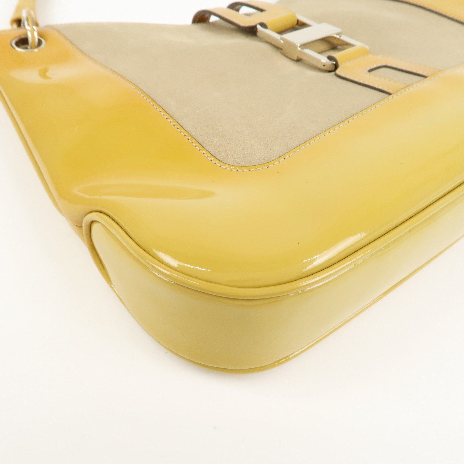 GUCCI Patent Leather Suede Shoulder Bag Yellow Beige 001.4149