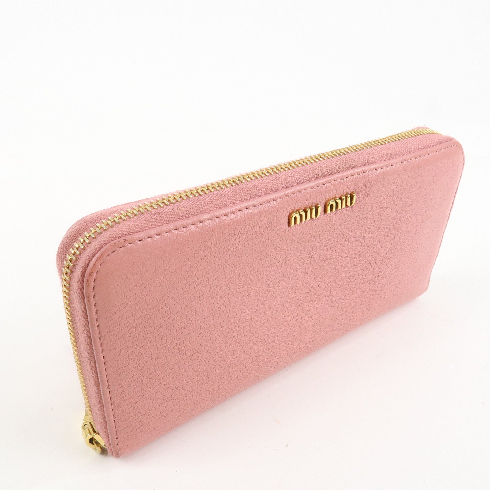 MIU MIU Leather Round Zippy Wallet Long Wallet Pink 5ML506 Used