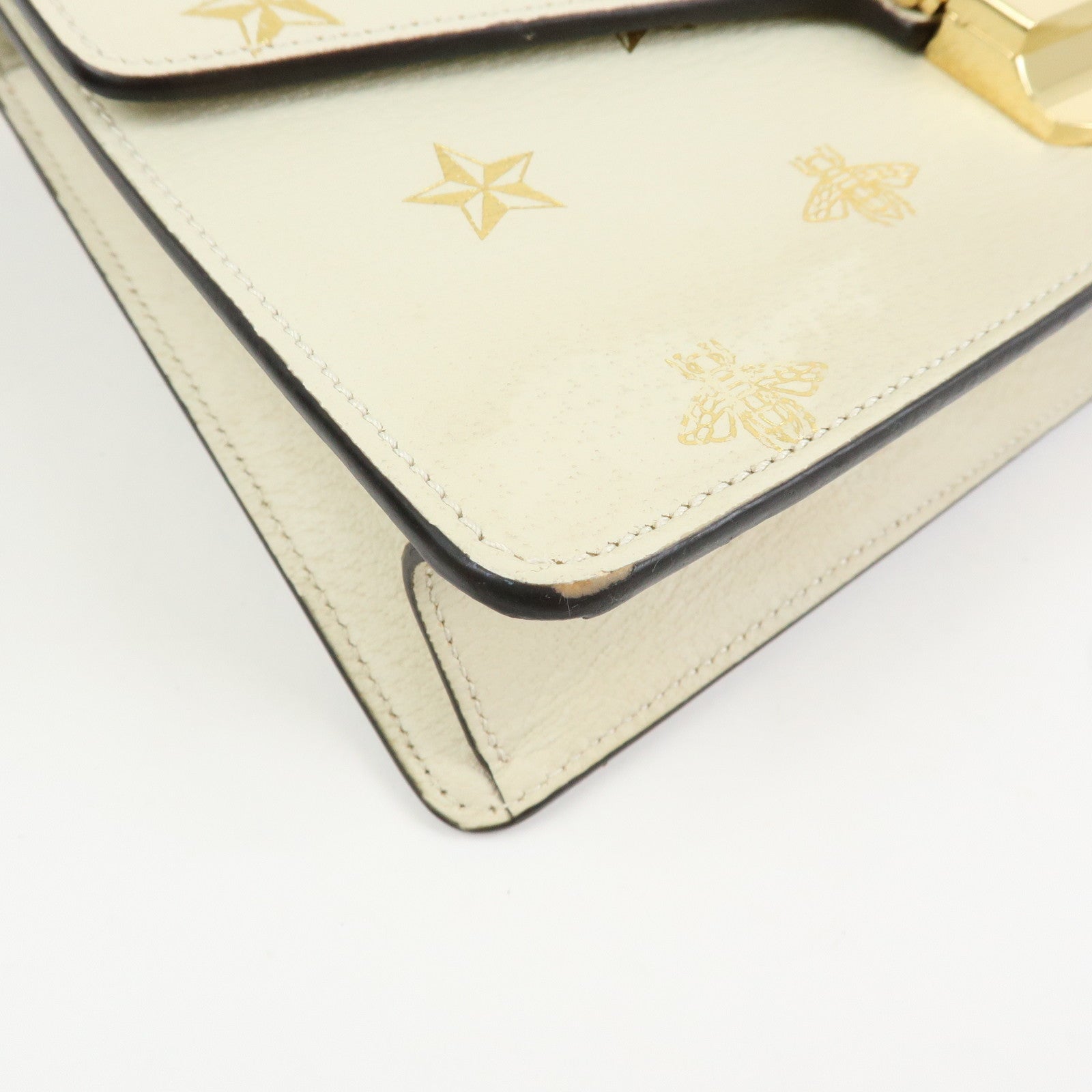GUCCI Sylvie Sherry Leather Shoulder Bag Ivory Bee & Star 524405