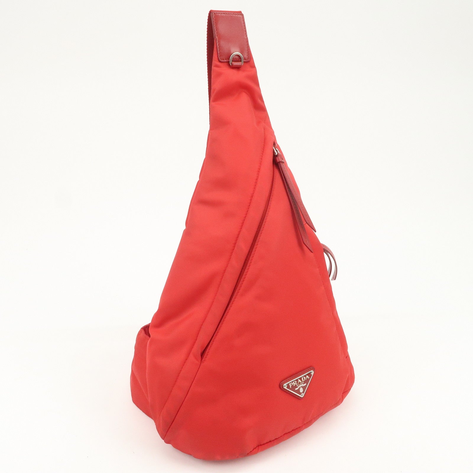 PRADA Triangle Logo Re-Nylon Leather Body Bag Red 2VZ092