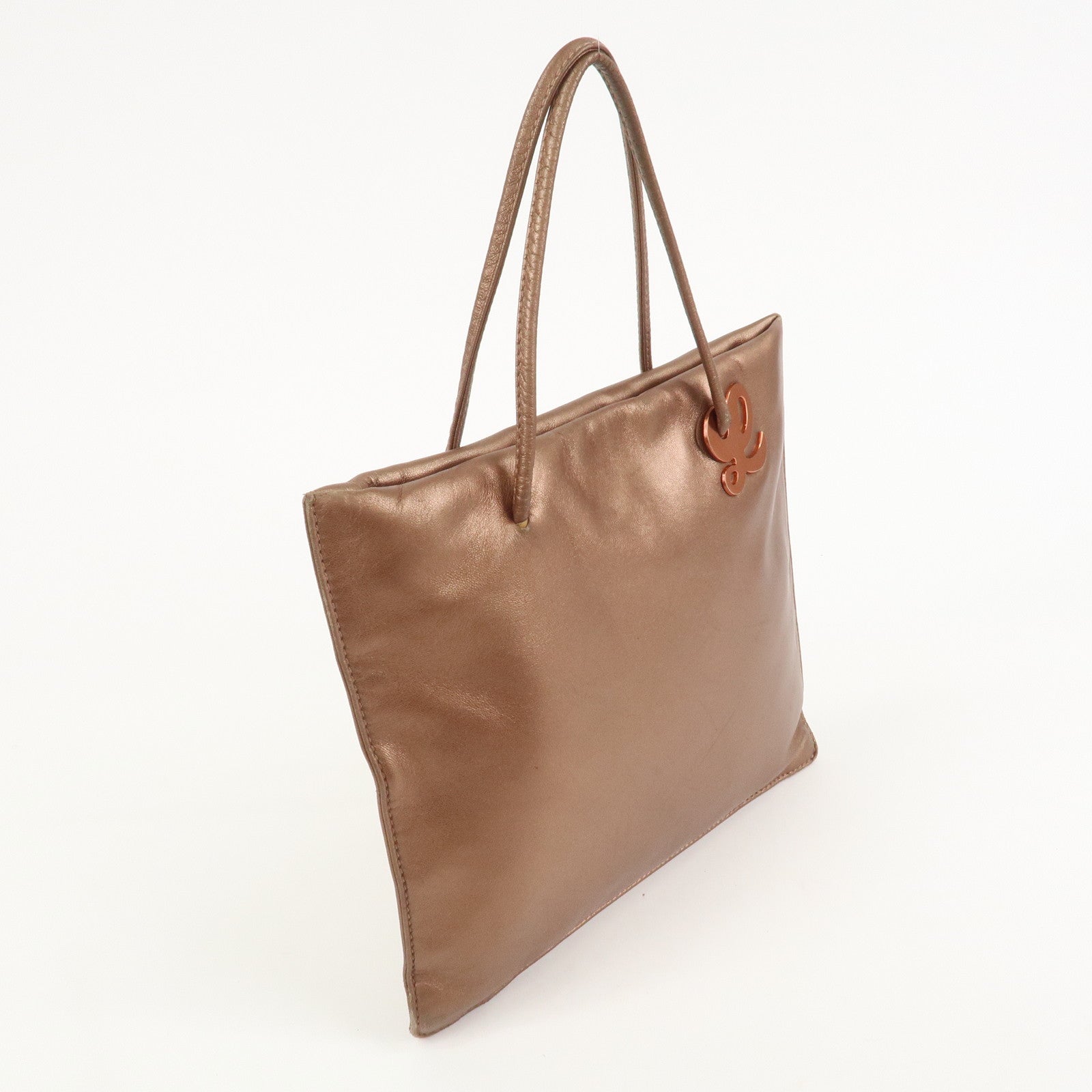LOEWE Logo Leather Hand Bag Tote Bag Metallic Brown