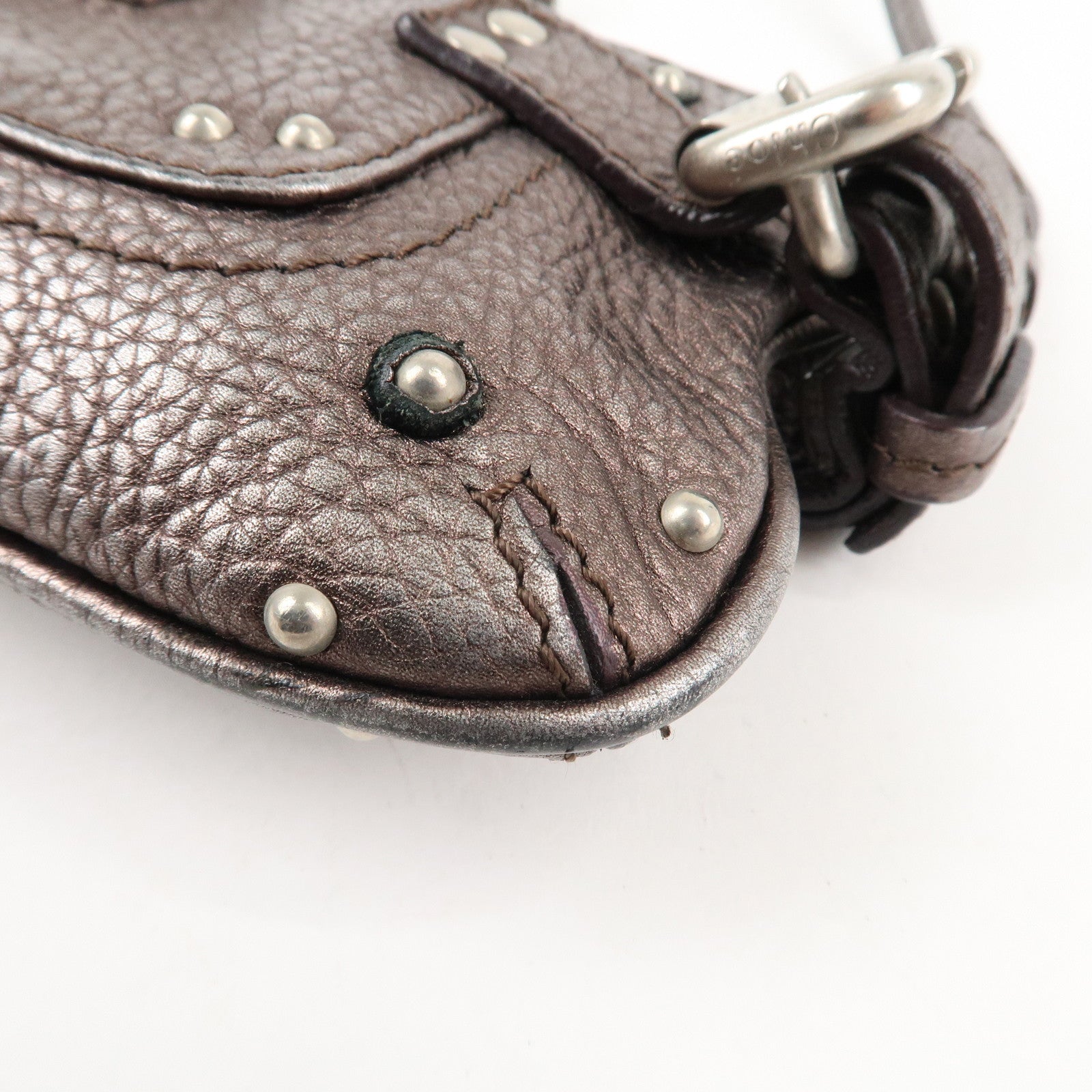 Chloe Paddington Leather Mini Bag Pouch Metallic Silver Used