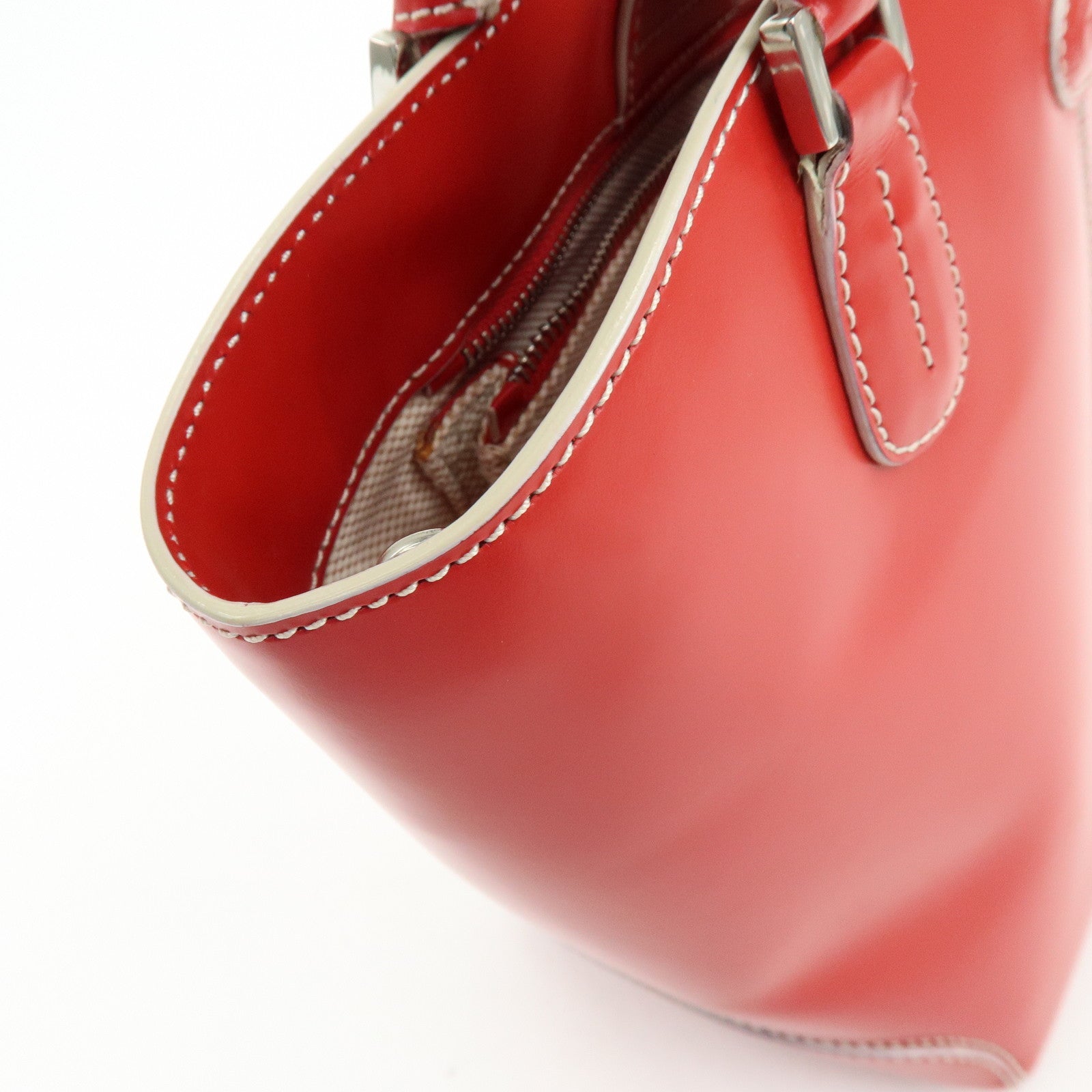 TOD'S Logo Leather Hand Bag Tote Bag Red