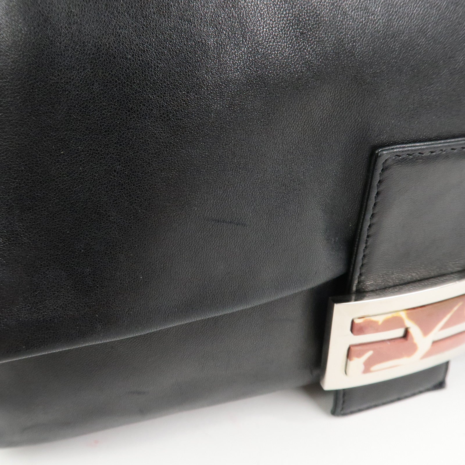 FENDI Mamma Baguette Leather Shoulder Bag Hand Bag Black 26325
