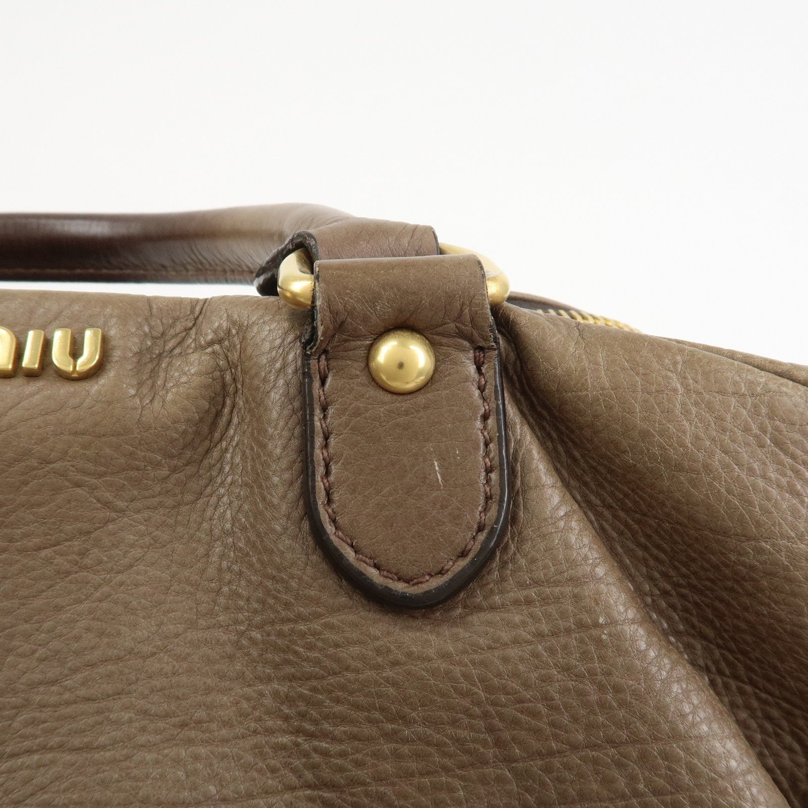 MIU MIU Logo Leather 2Way Bag Hand Bag Boston Bag Brown