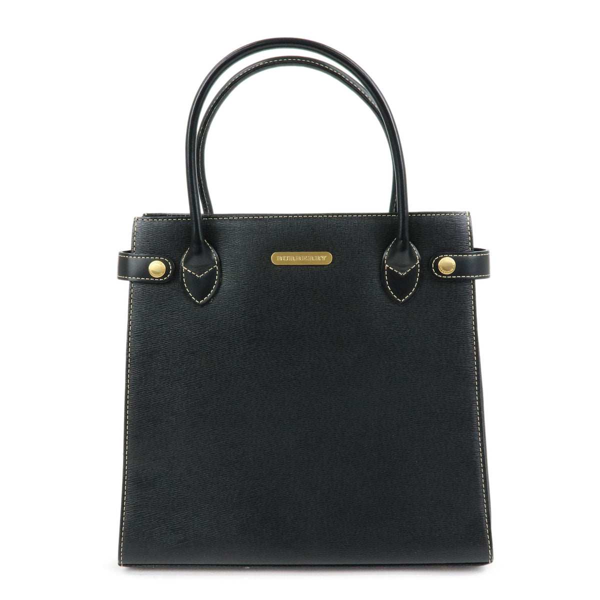 BURBERRY Leather Nova Plaid Hand Bag Tote Bag Black