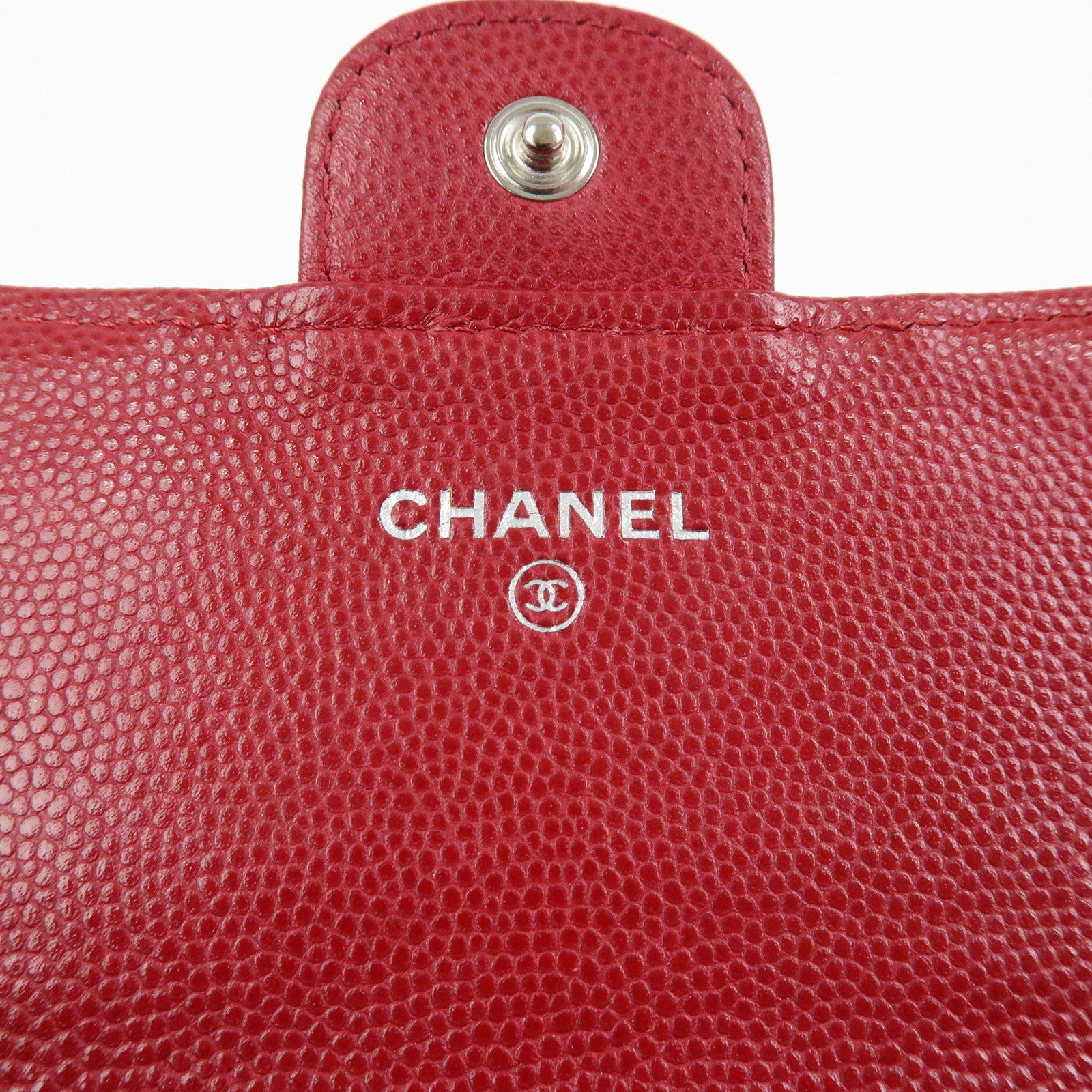 CHANEL COCO Mark Matelasse Caviarskin Flap Long Wallet Red
