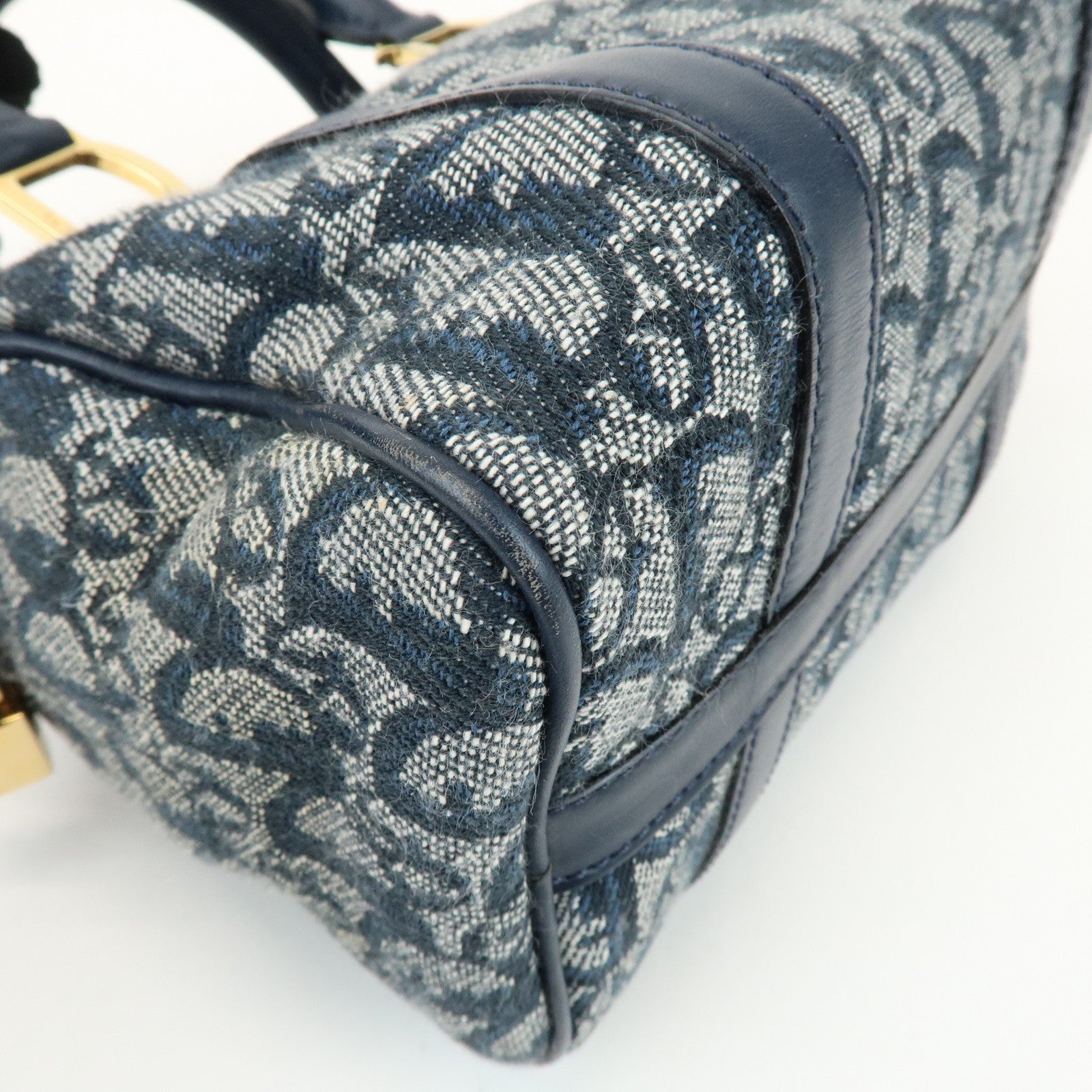 Christian Dior Trotter Canvas Leather Mini Boston Bag Hand Bag Navy
