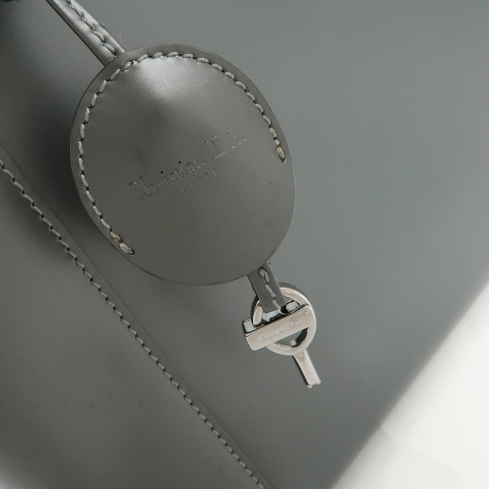 Christian Dior Maris Pearl Logo Leather Hand Bag Gray