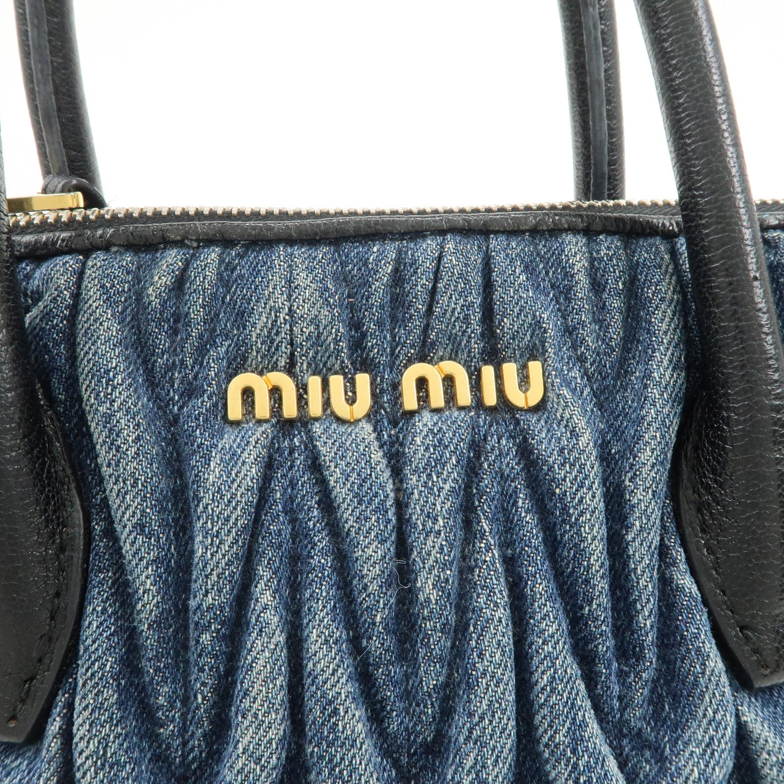 MIUMIU Matelasse Leather Denim 2Way Bag Black Indigo Blue 5BA003 Used