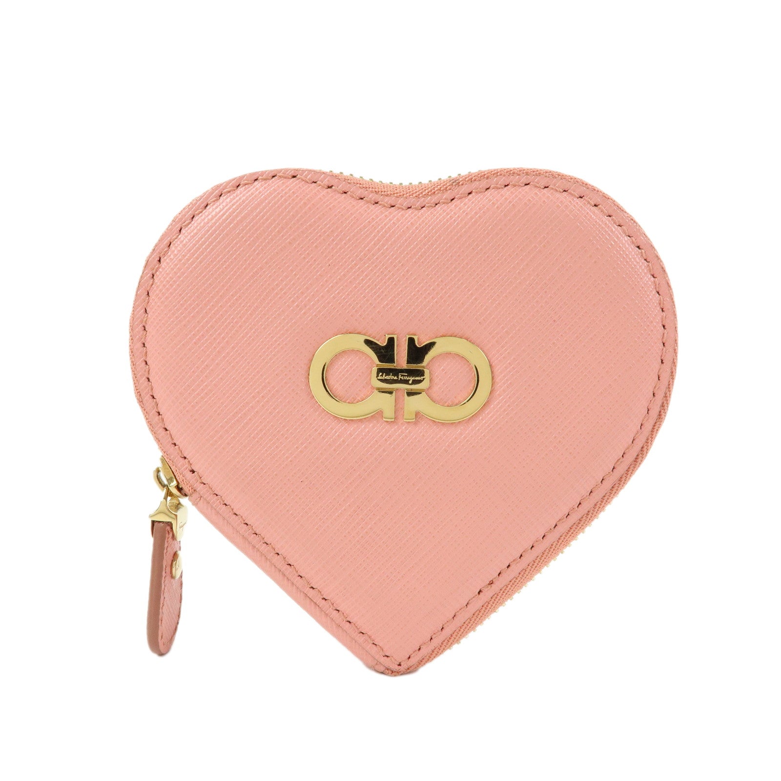 Ferragamo Gancini Leather Heart Motif Coin Case Pink