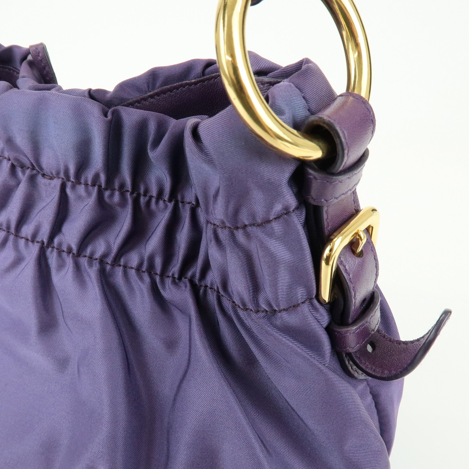 PRADA Ribbon Nylon Leather Shoulder Bag Hand Bag Purple BR4237