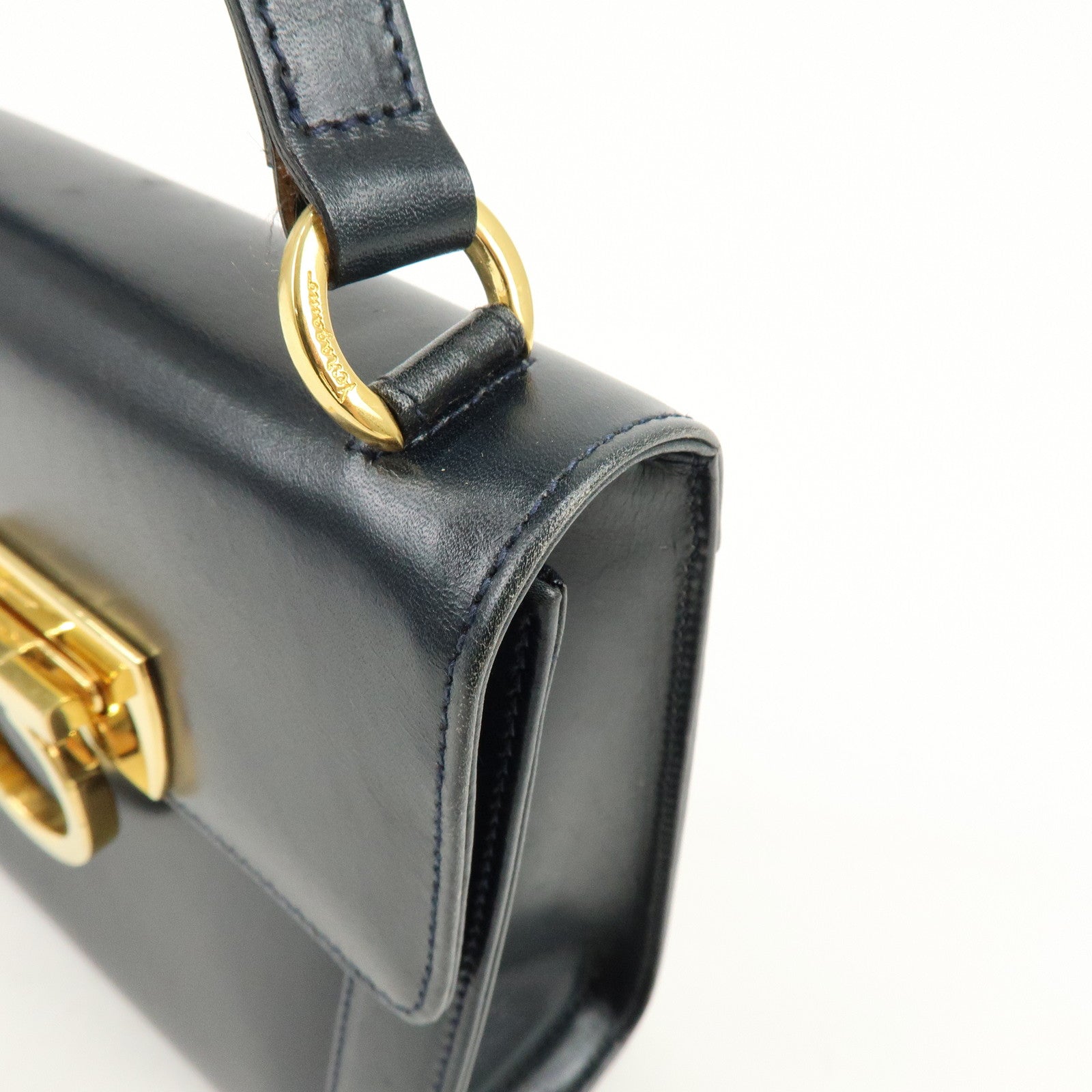 Ferragamo Gancini Leather Shoulder Bag Crossbody Bag Navy