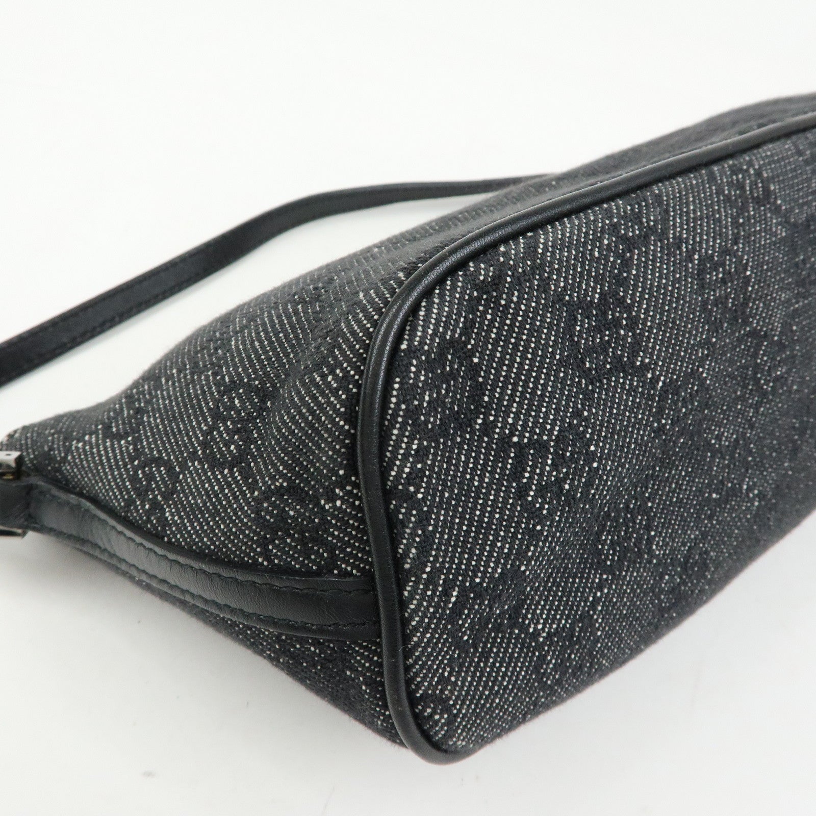 GUCCI Boat Bag GG Denim Leather Hand Bag Navy Black 07198