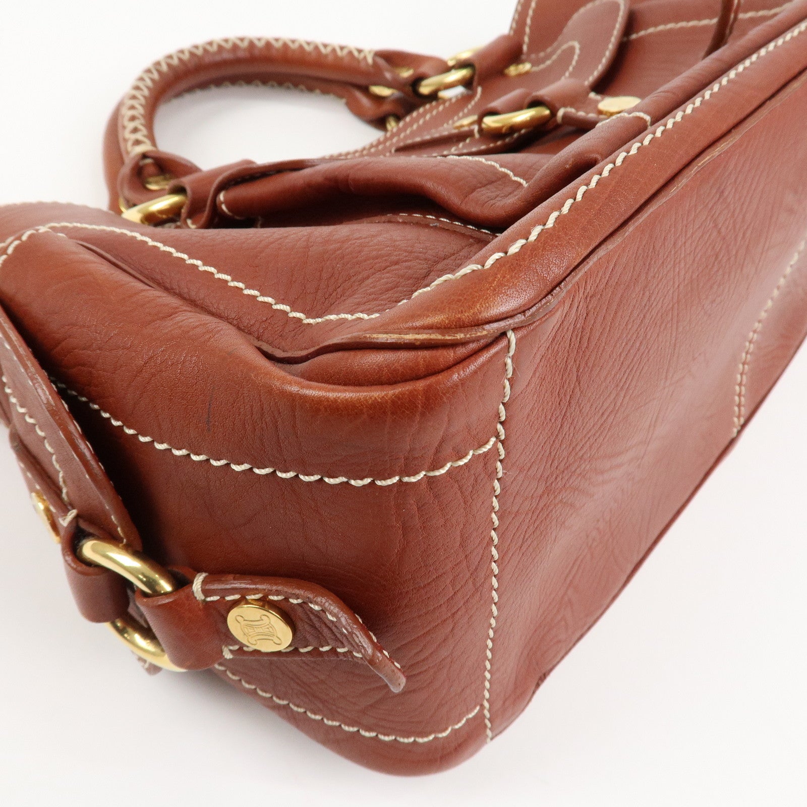 CELINE Leather Boogie Bag Hand Bag Brown Gold HDW Used