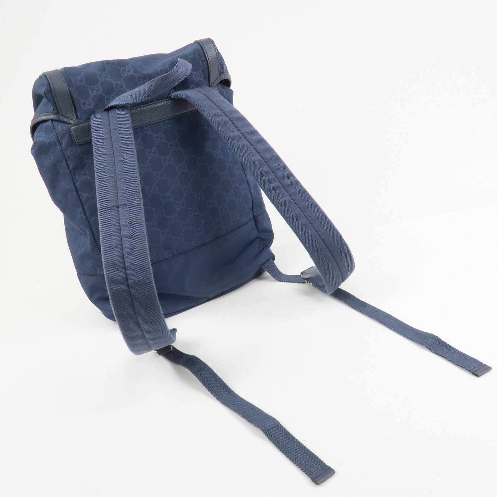 GUCCI GG Nylon Leather Backpack Rucksack Navy 387071