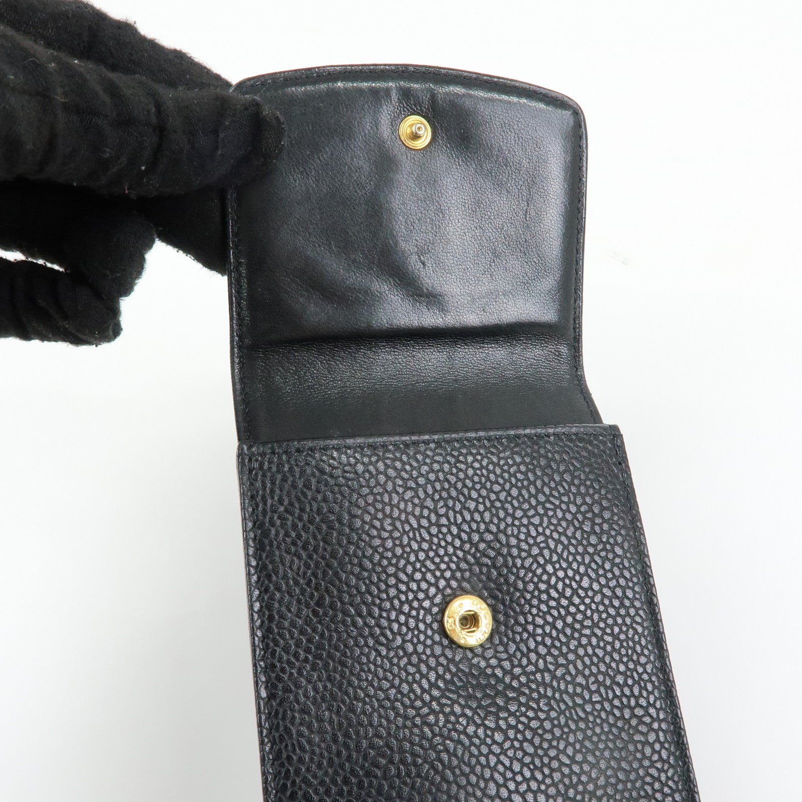 CHANEL COCO Mark Caviarskin Glasses Case Black