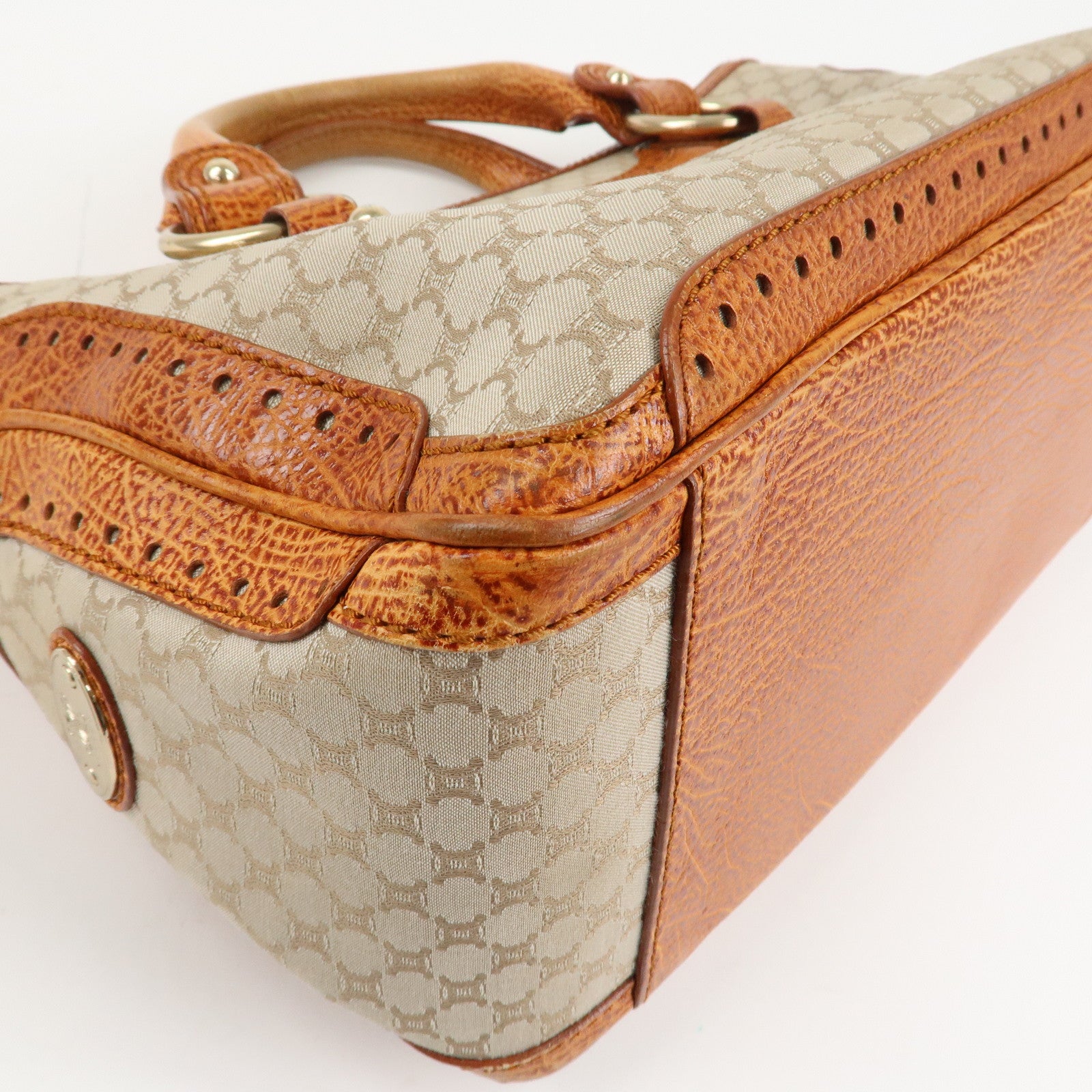 CELINE Macadam Canvas Leather Boogie Bag Hand Bag Beige Brown Used