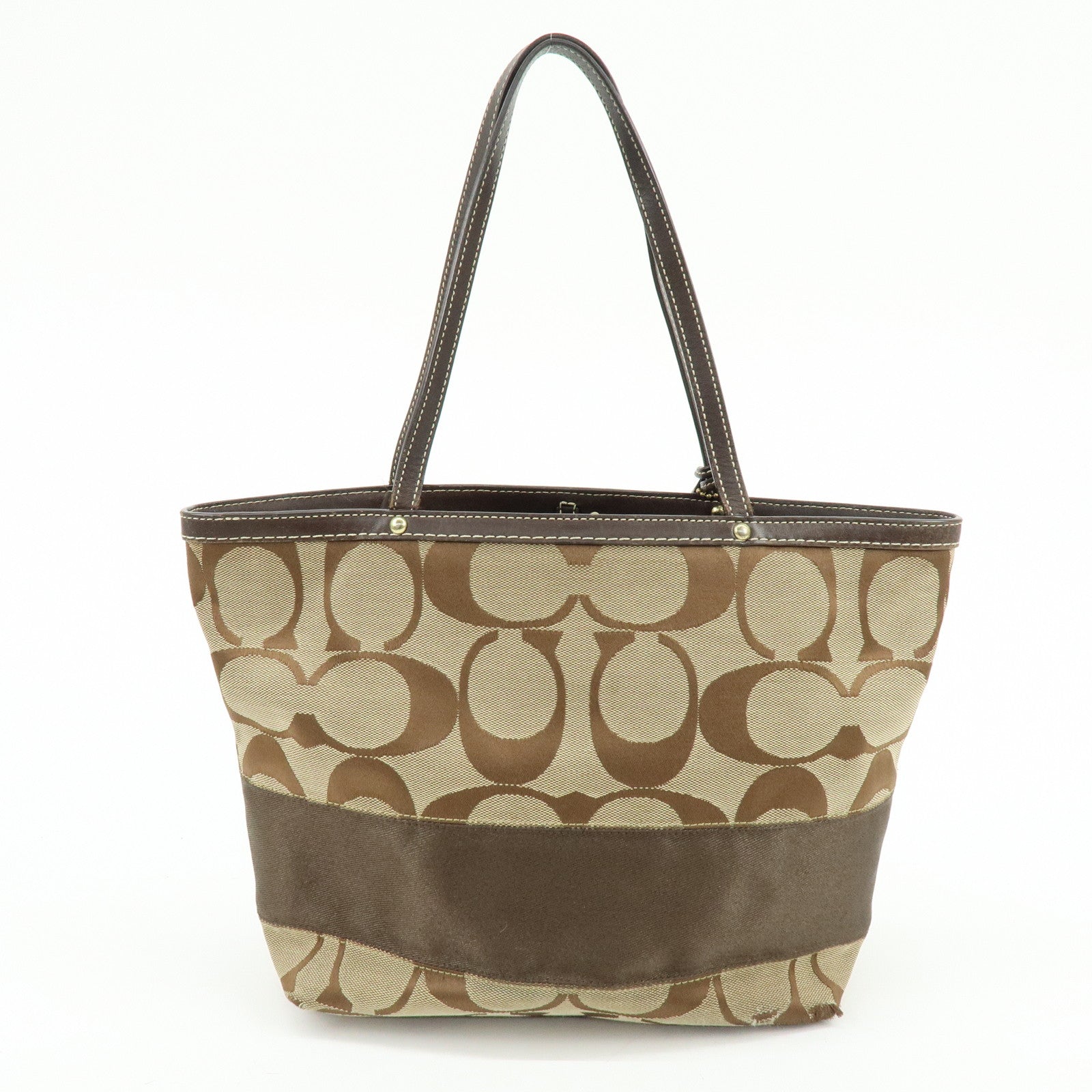 COACH Signature Set of 2 Canvas Leather Shoulder Bag Brown Beige