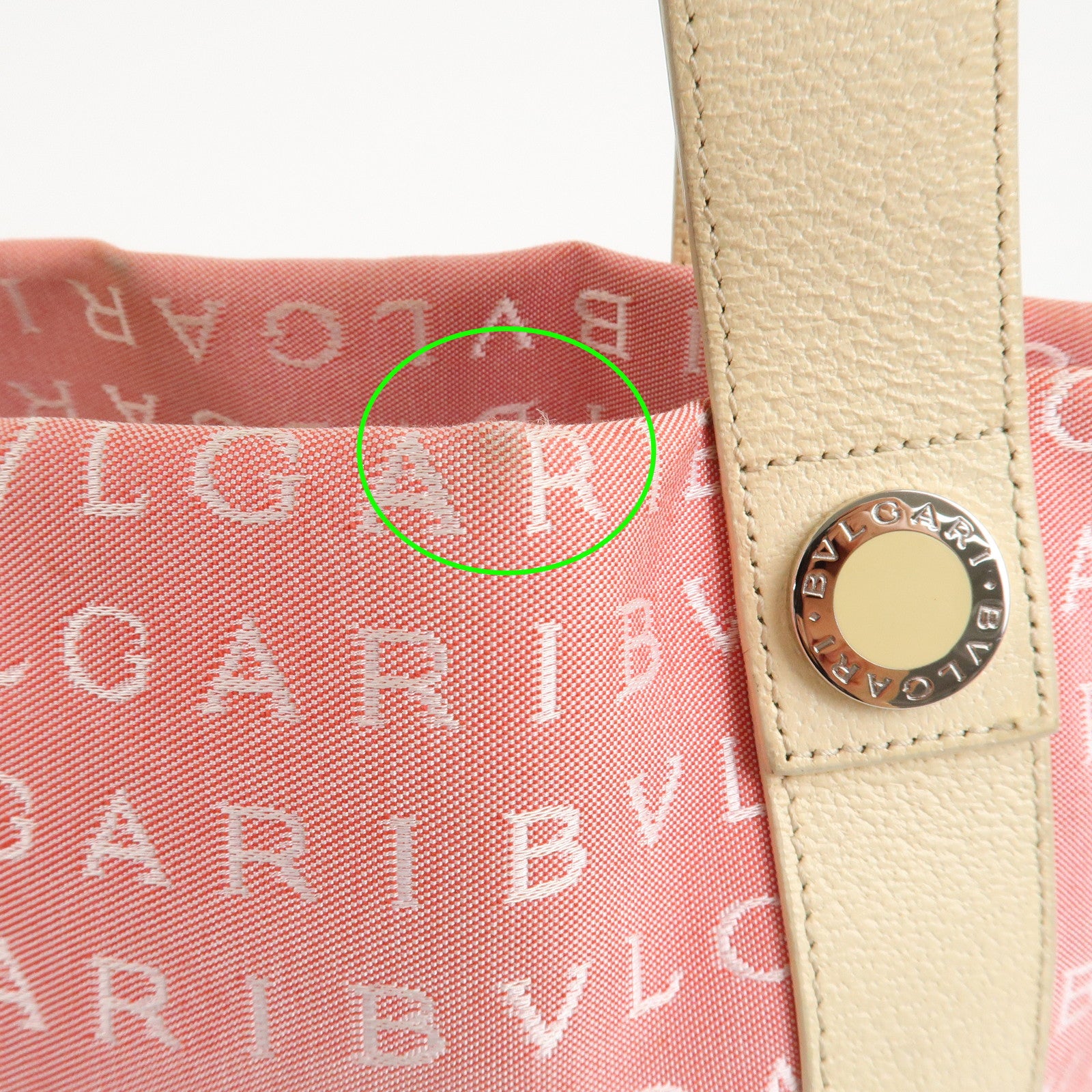 BVLGARI Logo Mania Canvas Leather Hand Bag Tote Bag Pink Ivory