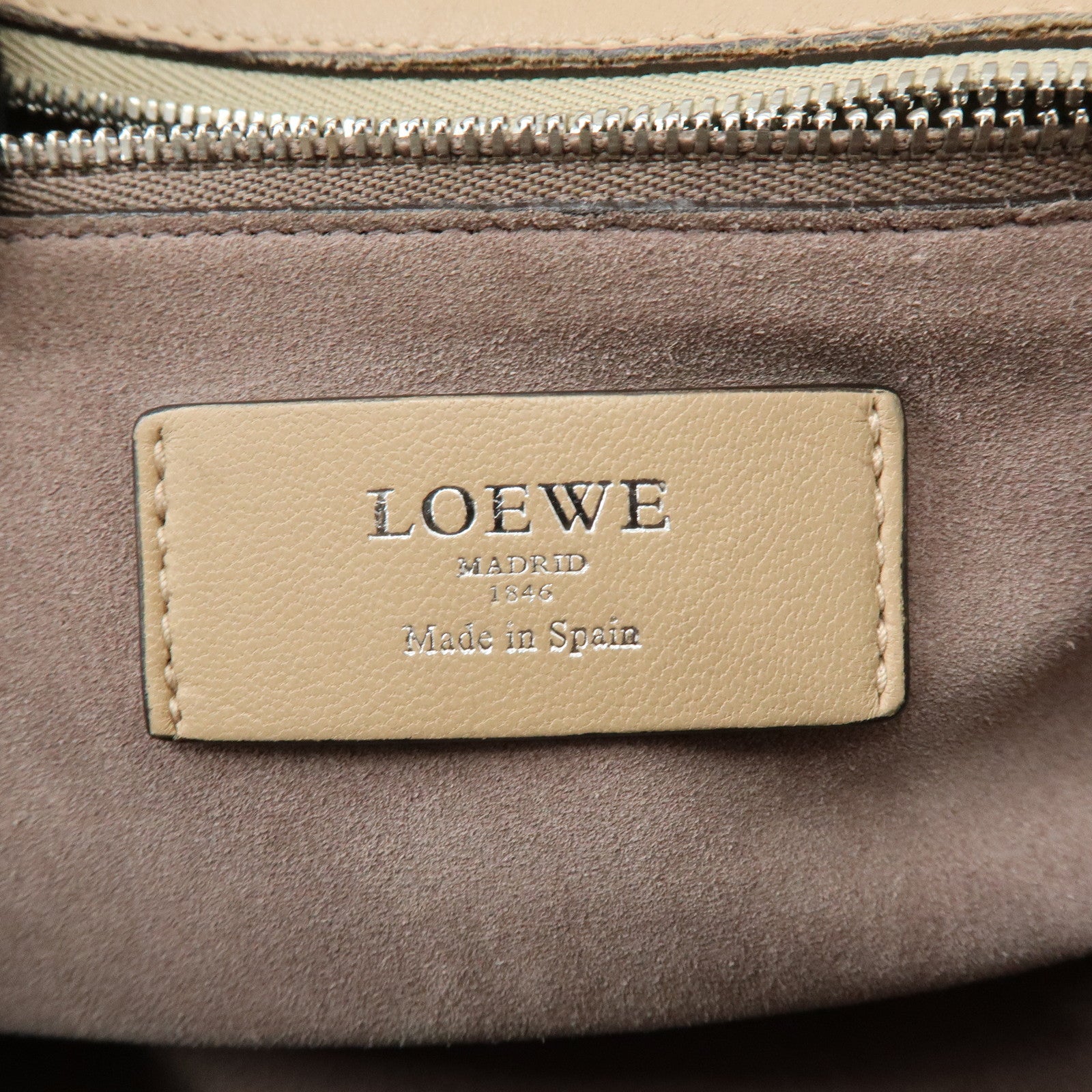 LOEWE Anagram Leather Mini Boston Bag Tote Hand Shoulder Bag Beige