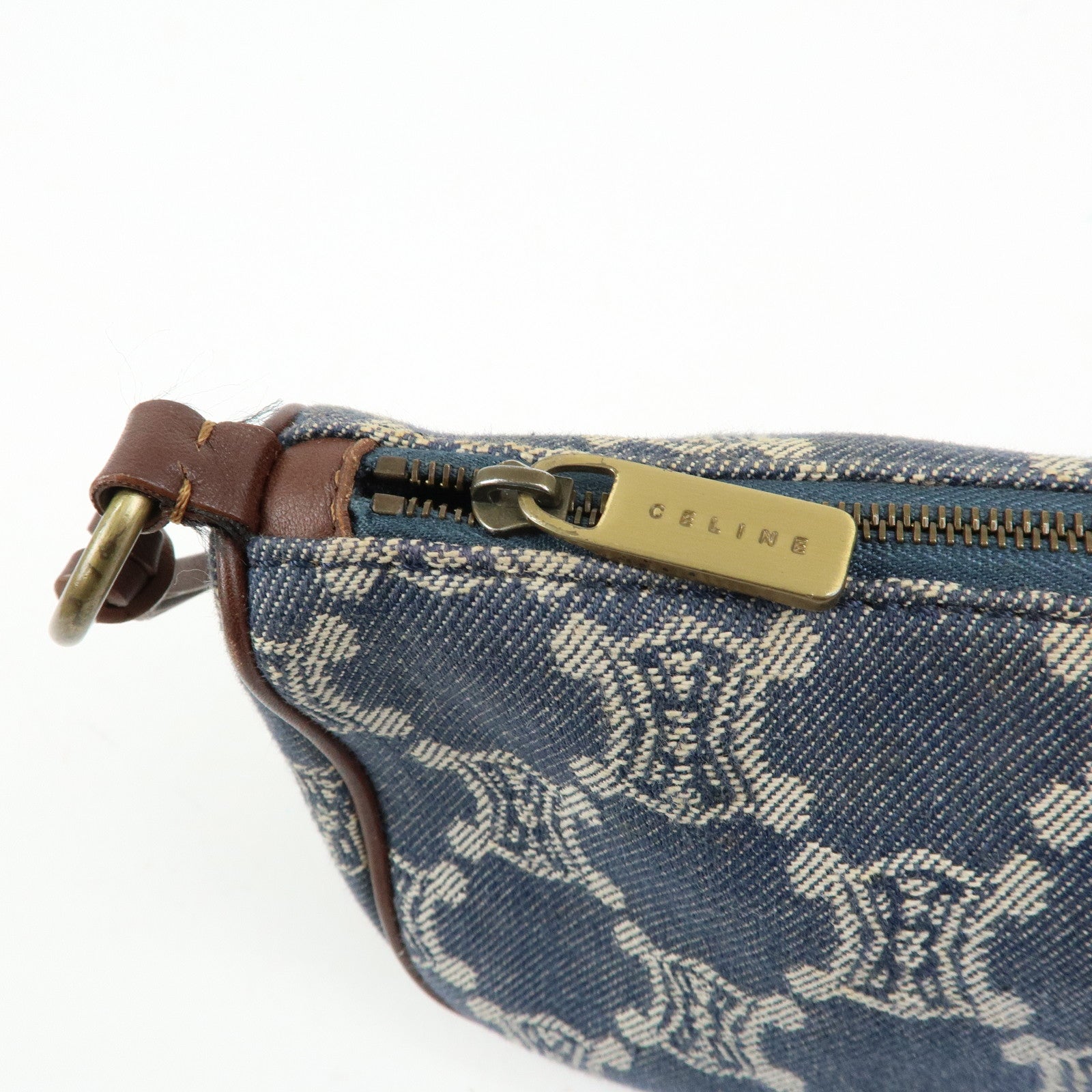 CELINE Macadam Denim Leather Shoulder Hand Bag Indigo Blue Brown