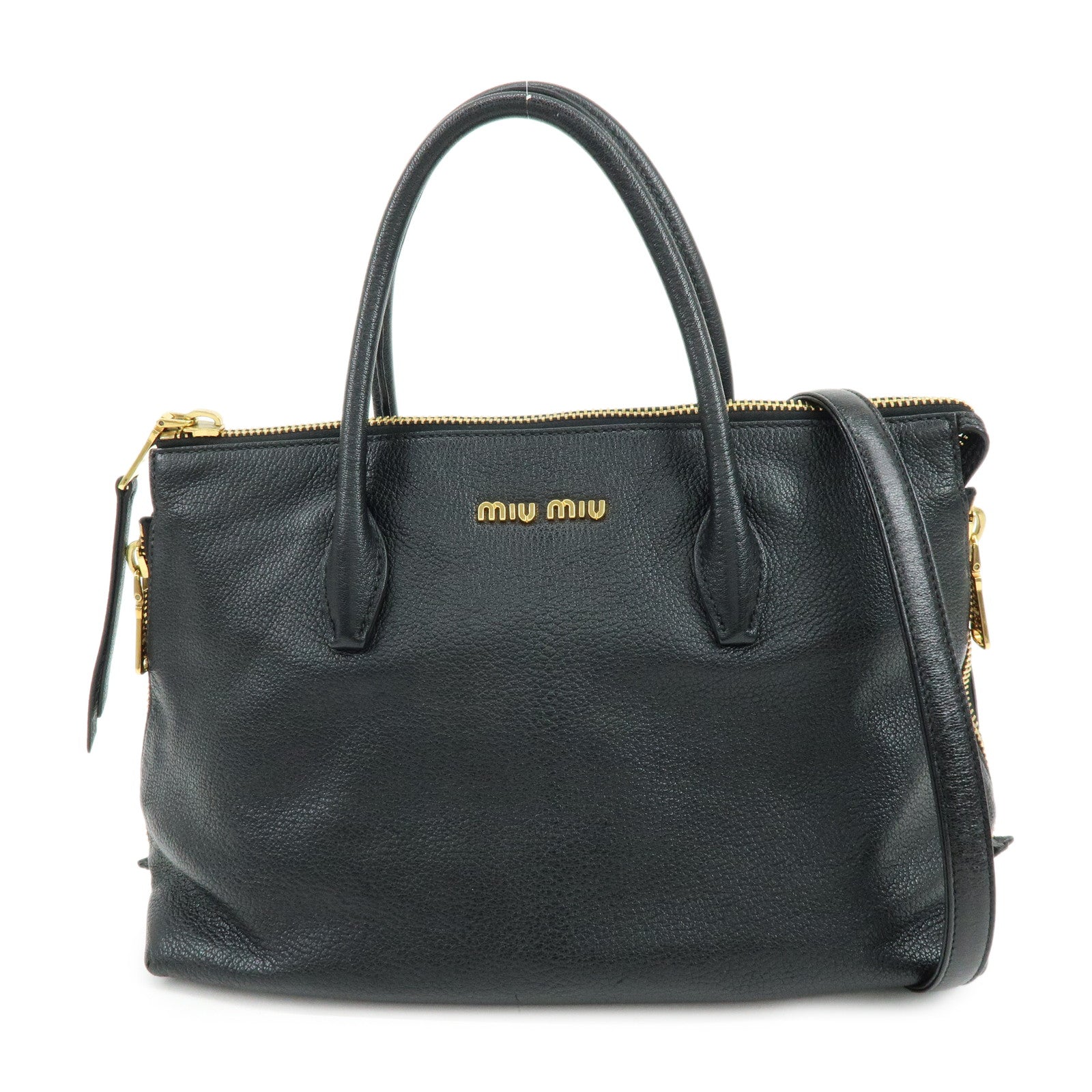 MIU MIU Leather 2Way Bag Hand Bag Shoulder Crossbody Bag Black