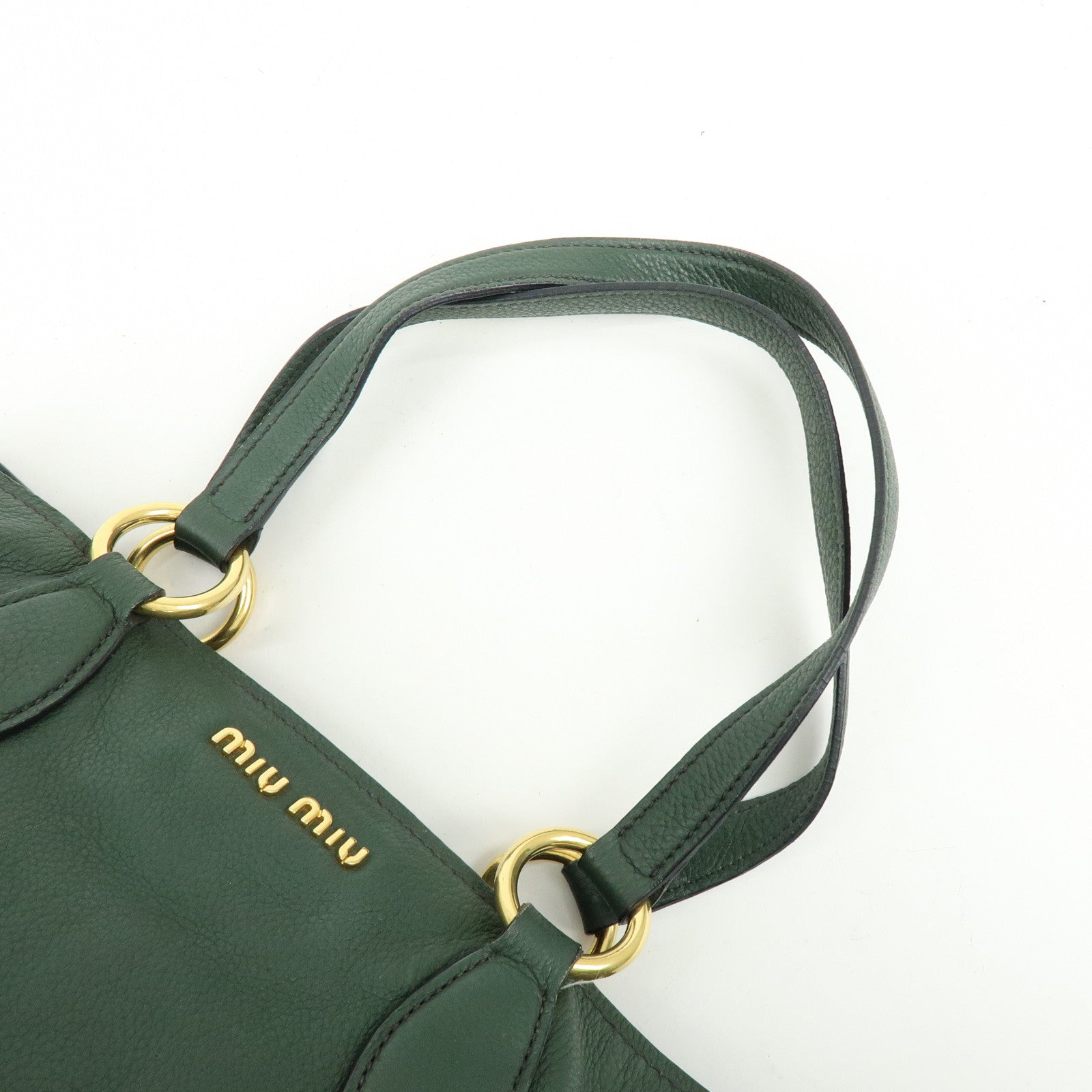MIU MIU Logo Leather Tote Bag Shoulder Bag Hand Bag Moss Green