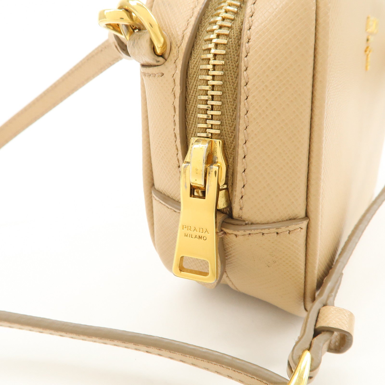 PRADA Logo Saffiano Leather Shoulder Bag Crossbody Bag Beige 1NF674 Used