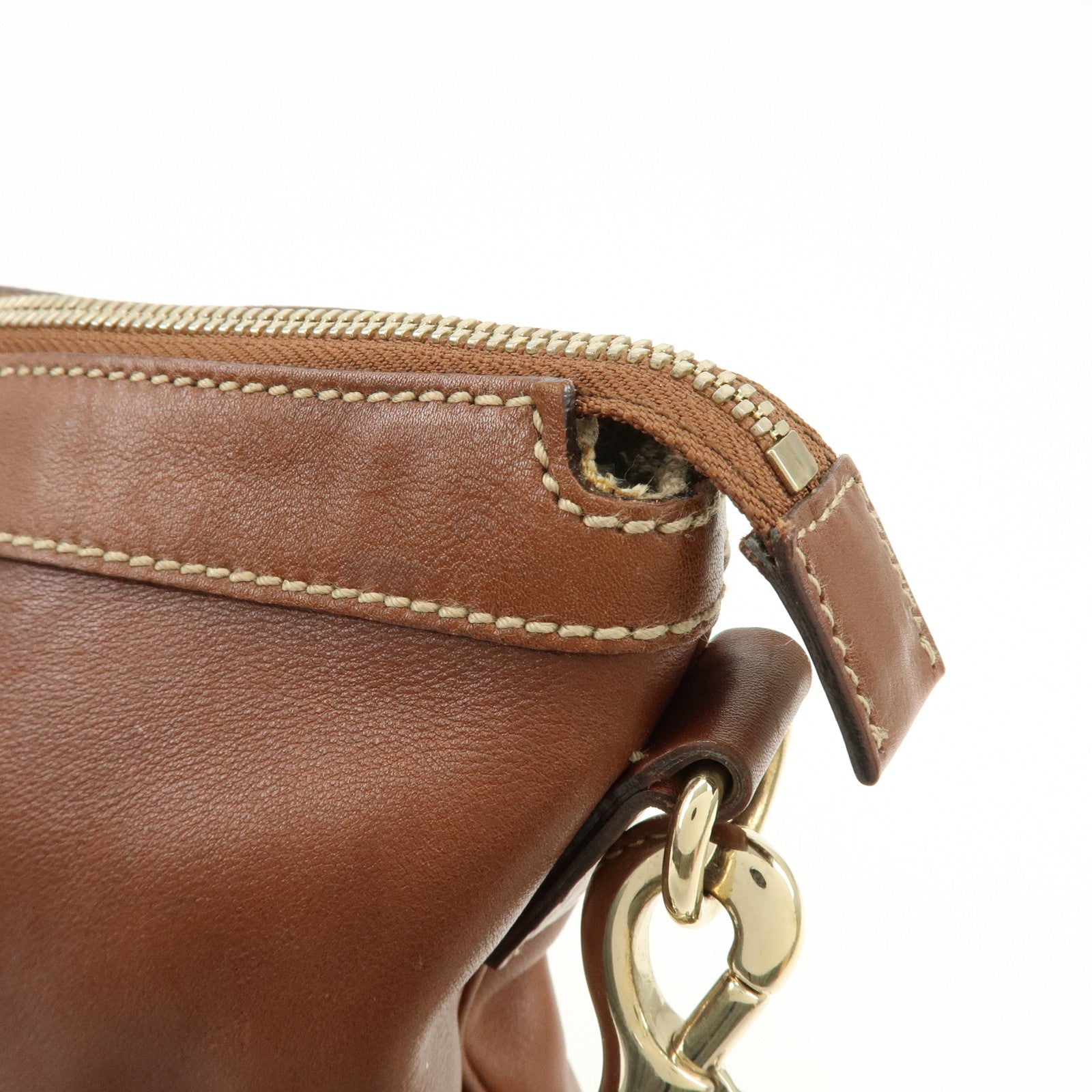 GUCCI Leather Shoulder Bag Brown 154401