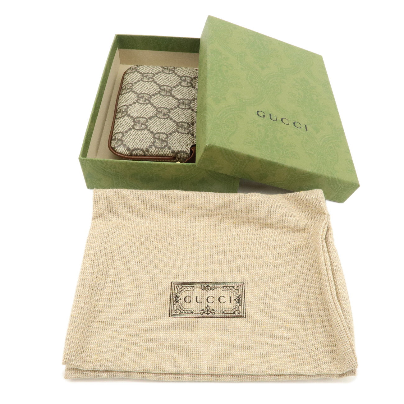 GUCCI GG Supreme Leather Coin Case Coin Pouch Beige Brown 447964 Used