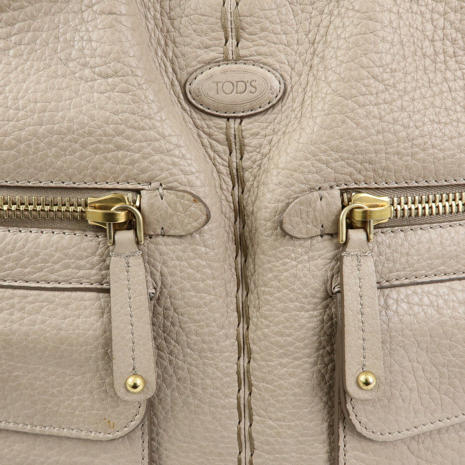 TOD'S Leather Tote Bag Shoulder Bag Hand Bag Greige