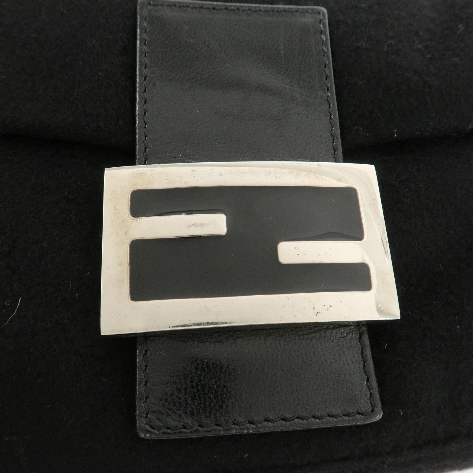 FENDI Mamma Baguette Wool Leather Shoulder Bag Hand Bag Black 26424