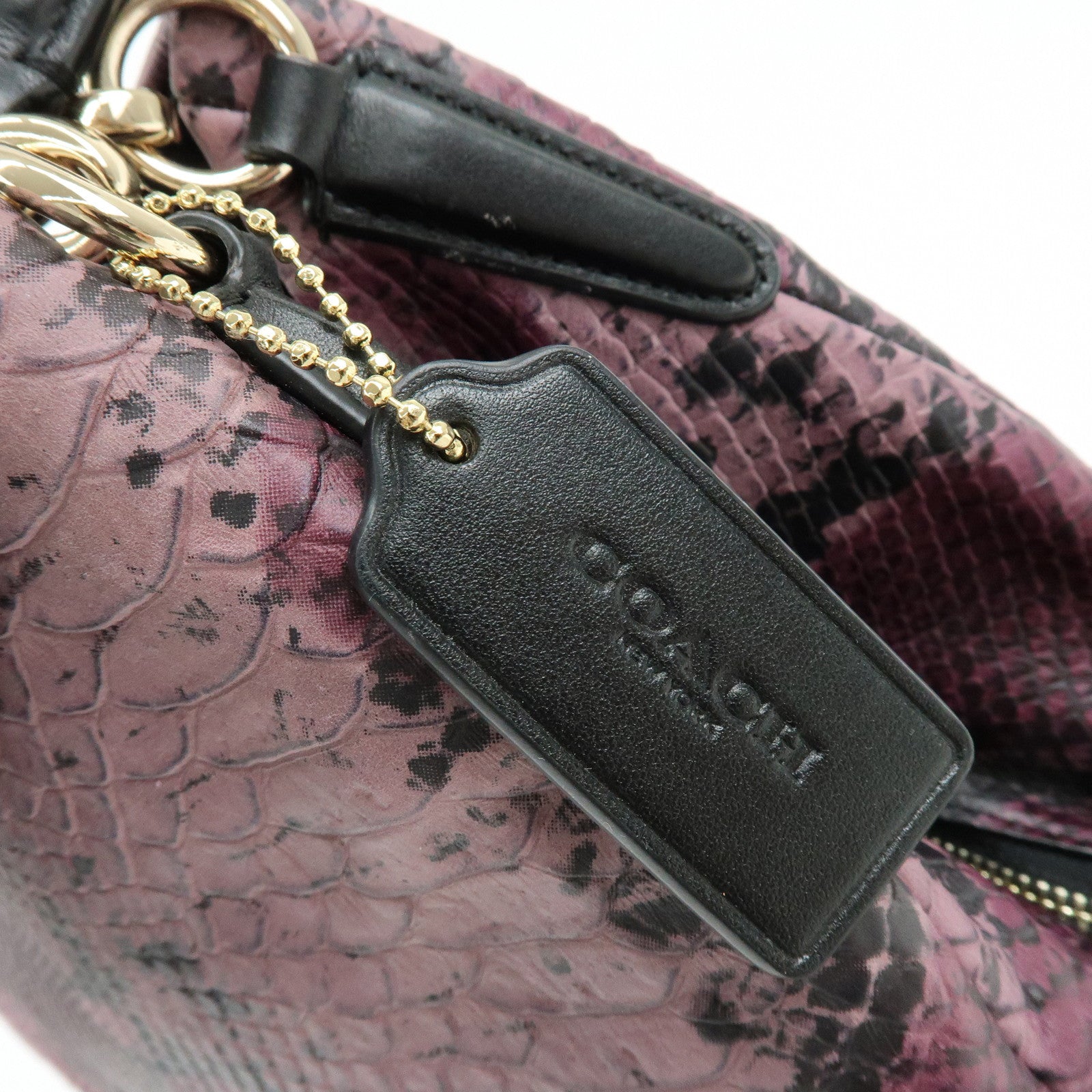 COACH Embossed Leather Python Print Shoulder Bag Purple Black