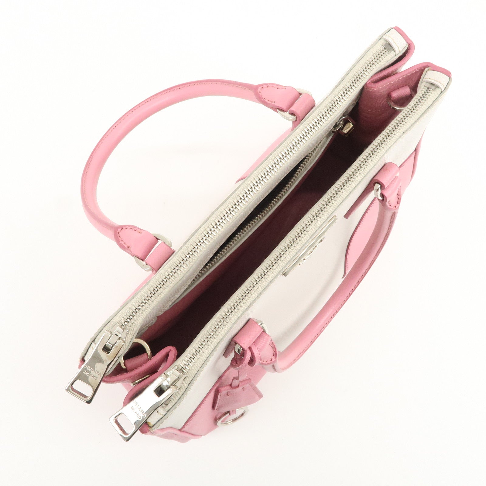 PRADA CITY CALF Triangle Logo Saffiano Leather 2Way Bag Pink B2863K