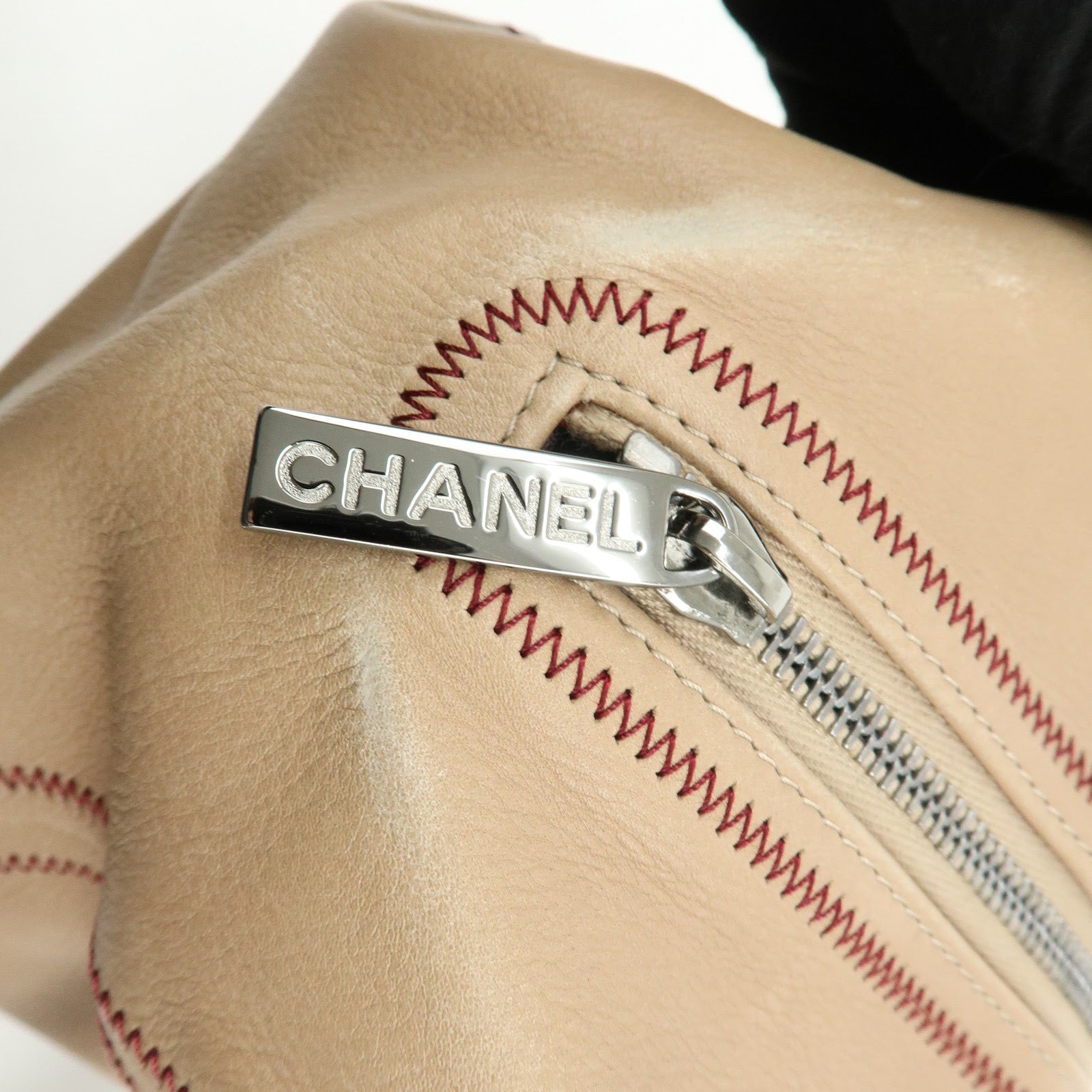 CHANEL COCO Mark Lamb Skin Hand Bag Pink Beige