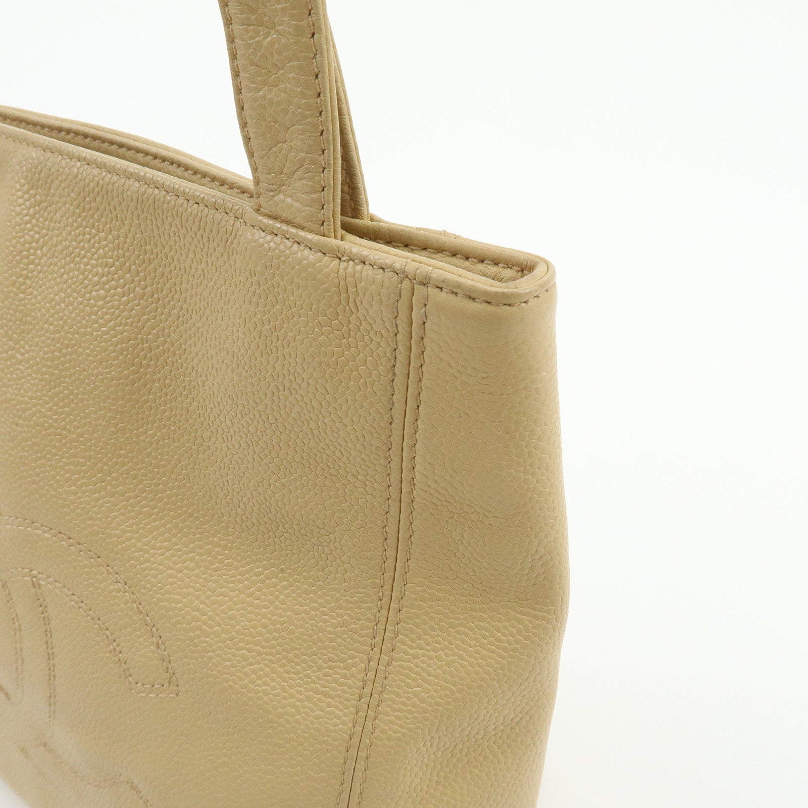 CHANEL COCO Mark Caviarskin Tote Bag Shoulder Bag Hand Bag Beige