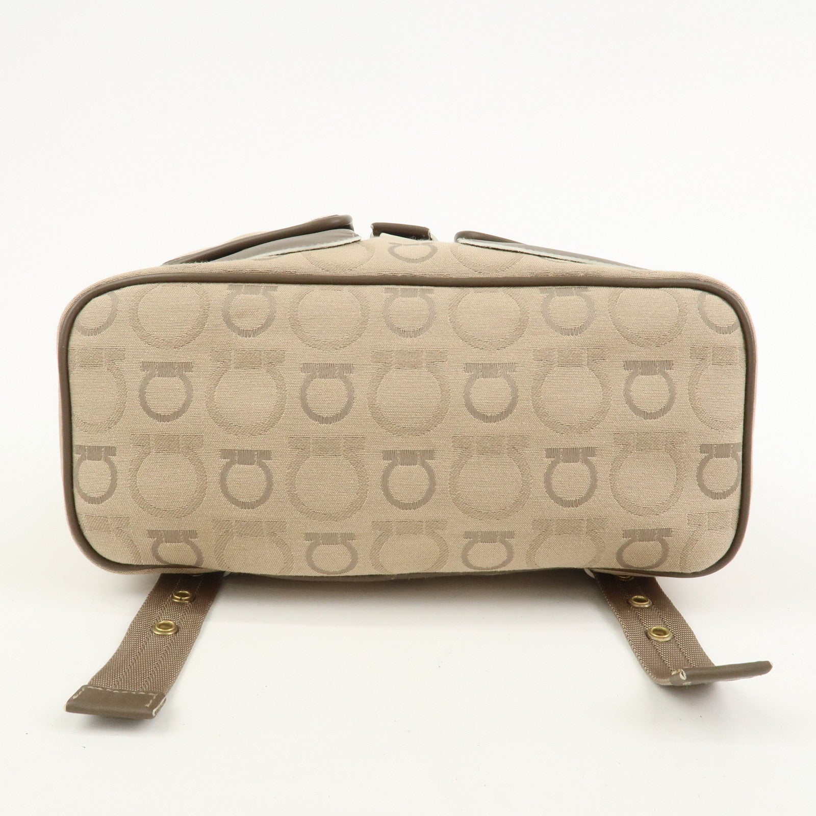 Ferragamo Gancini Canvas Leather Backpack Rucksuck Beige