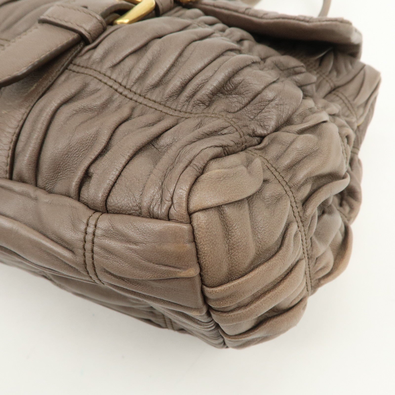 PRADA Logo Nappa Gaufre Leather Shoulder Bag Greige BR4443